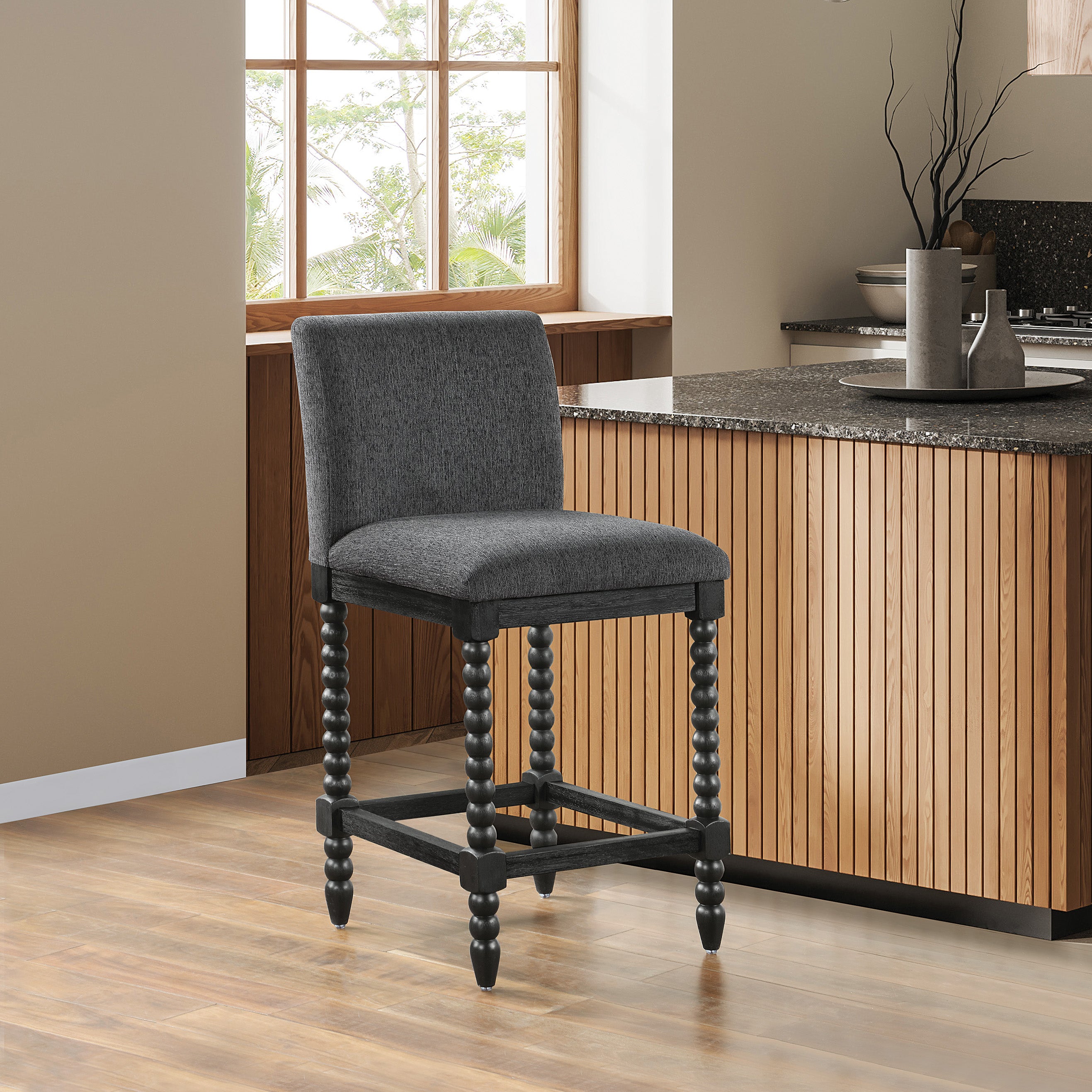ELIZA 26" Spindle Counter Stool  - Charcoal / Black