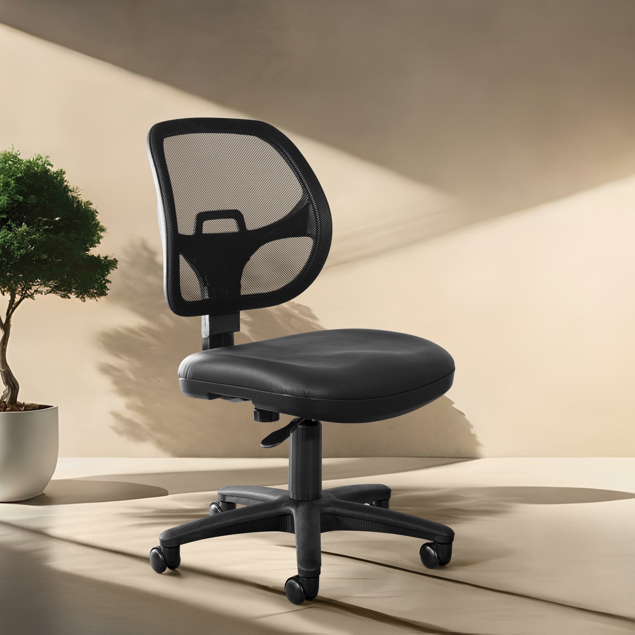 Mesh Screen Back Task Chair with Vinyl Seat - Black
