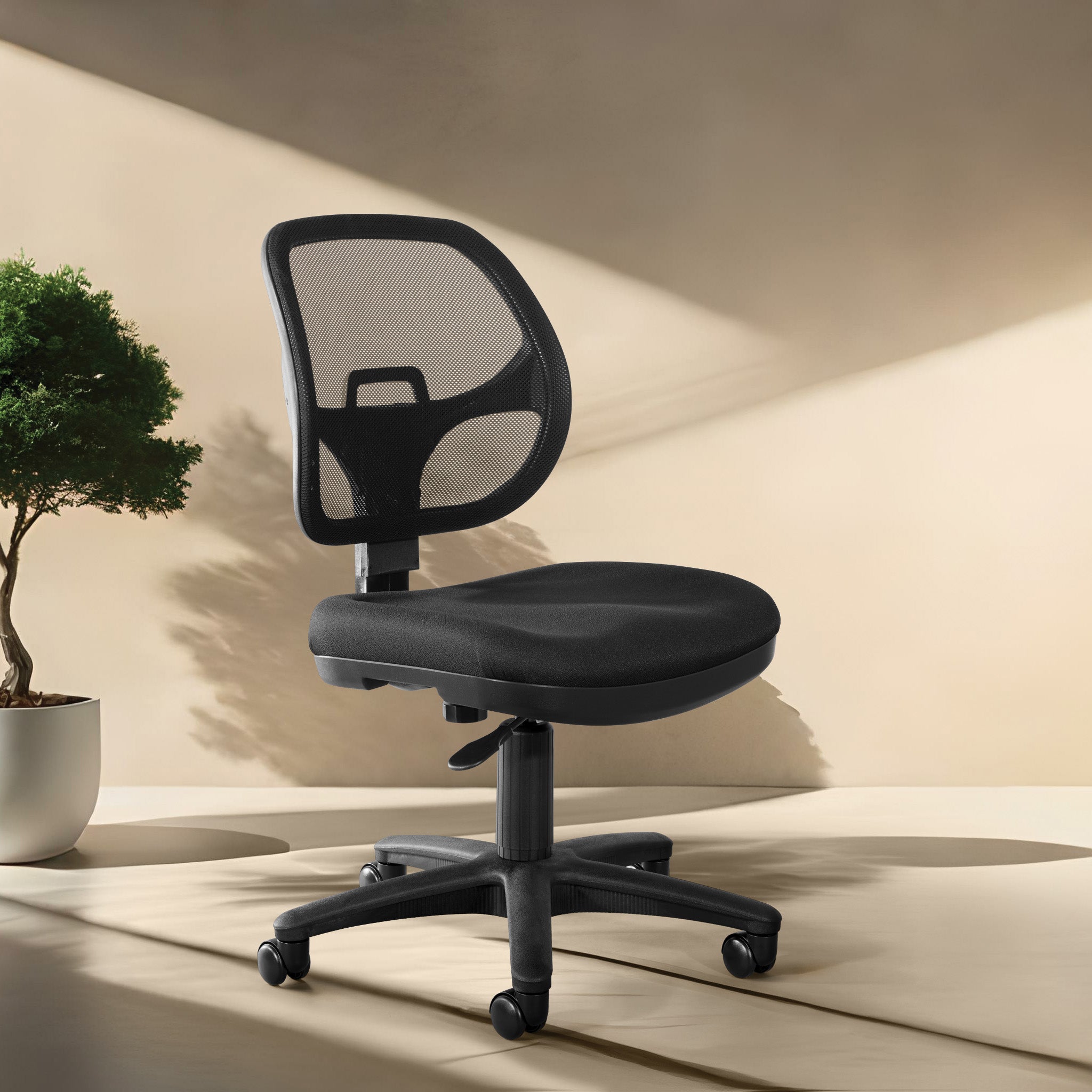 Mesh Screen Back Task Chair with Fabric Seat - Black
