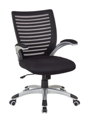 Mesh Black Seat and Screen Back Managers Chair with Padded Silver Arms and Nylon Base