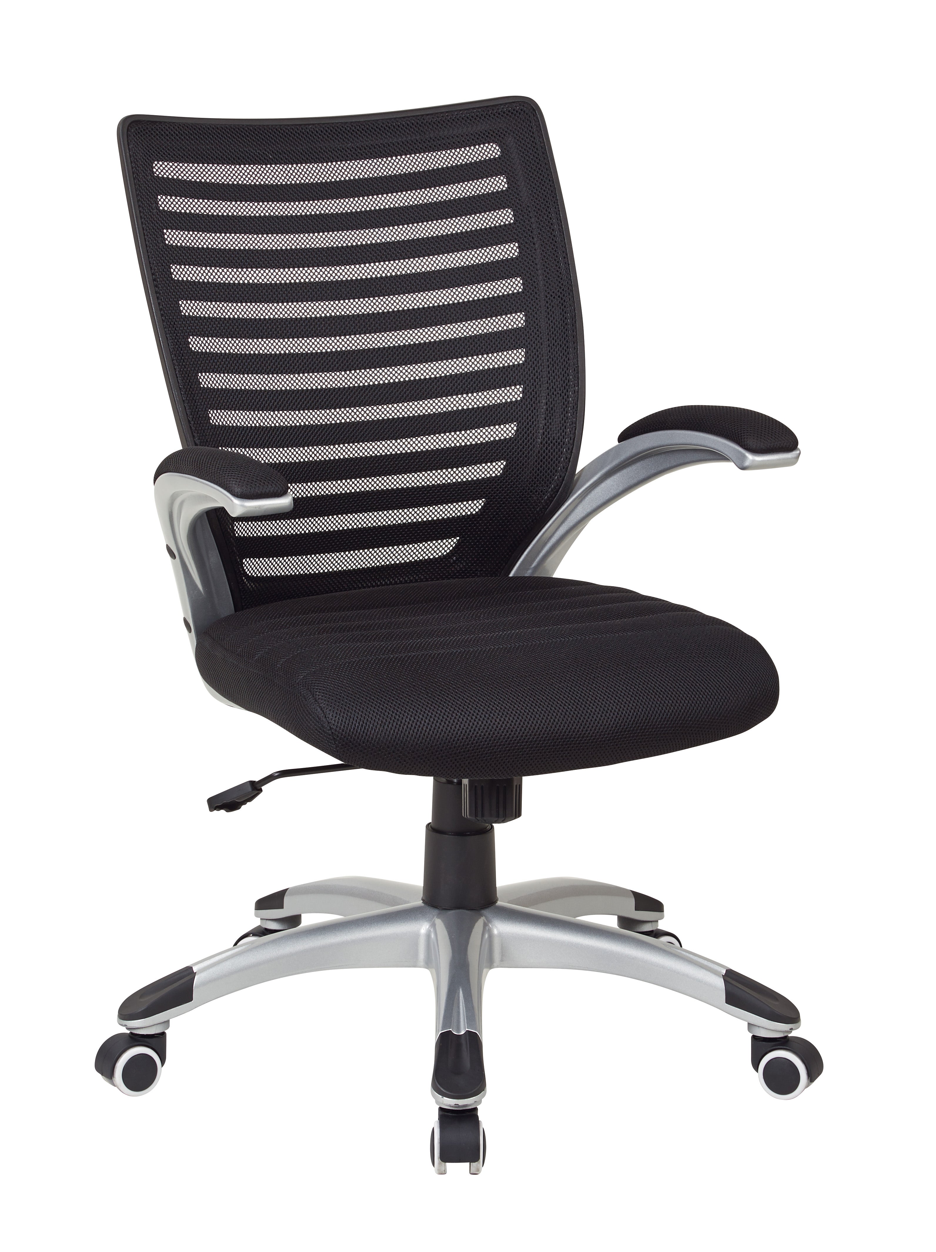 Mesh Black Seat and Screen Back Managers Chair with Padded Silver Arms and Nylon Base
