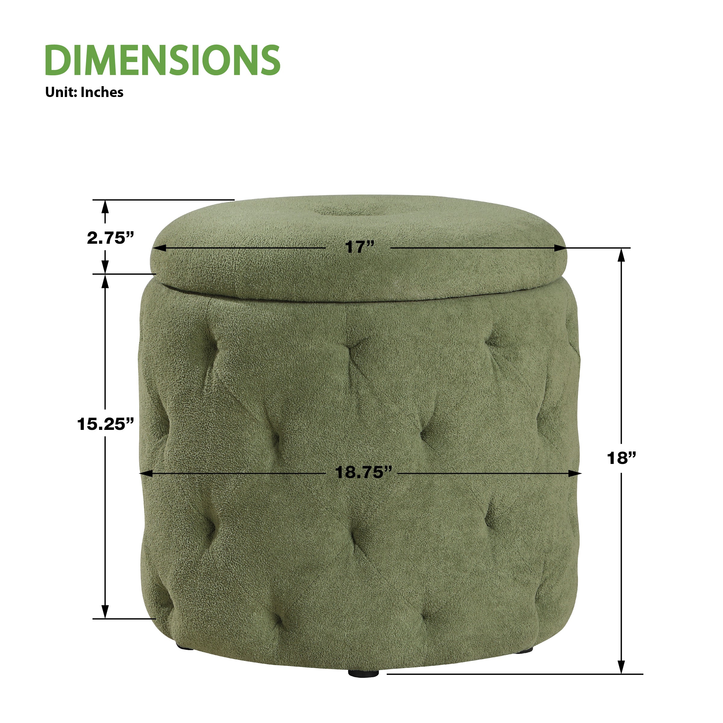 Erindale Round Storage Ottoman - Moss