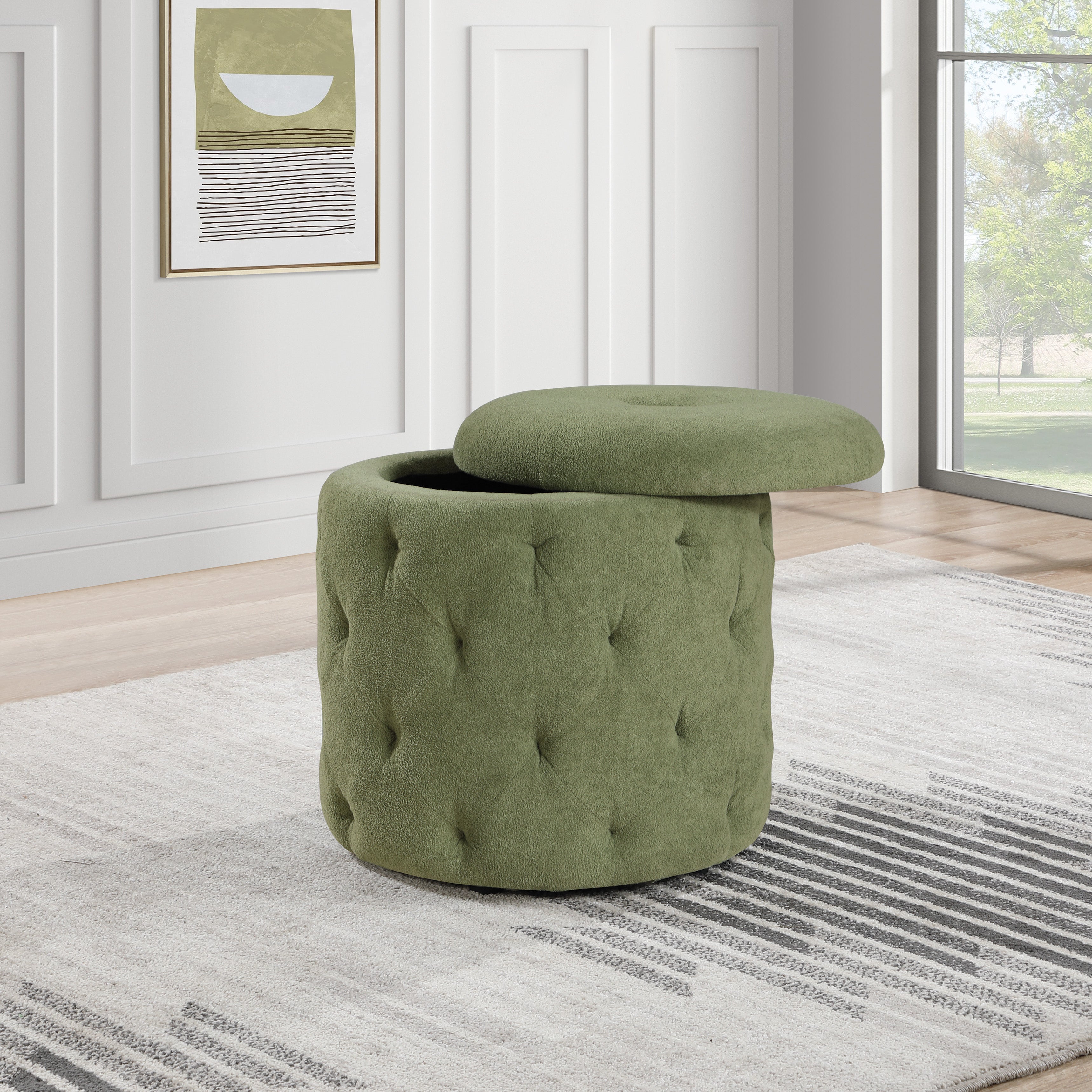 Erindale Round Storage Ottoman - Moss