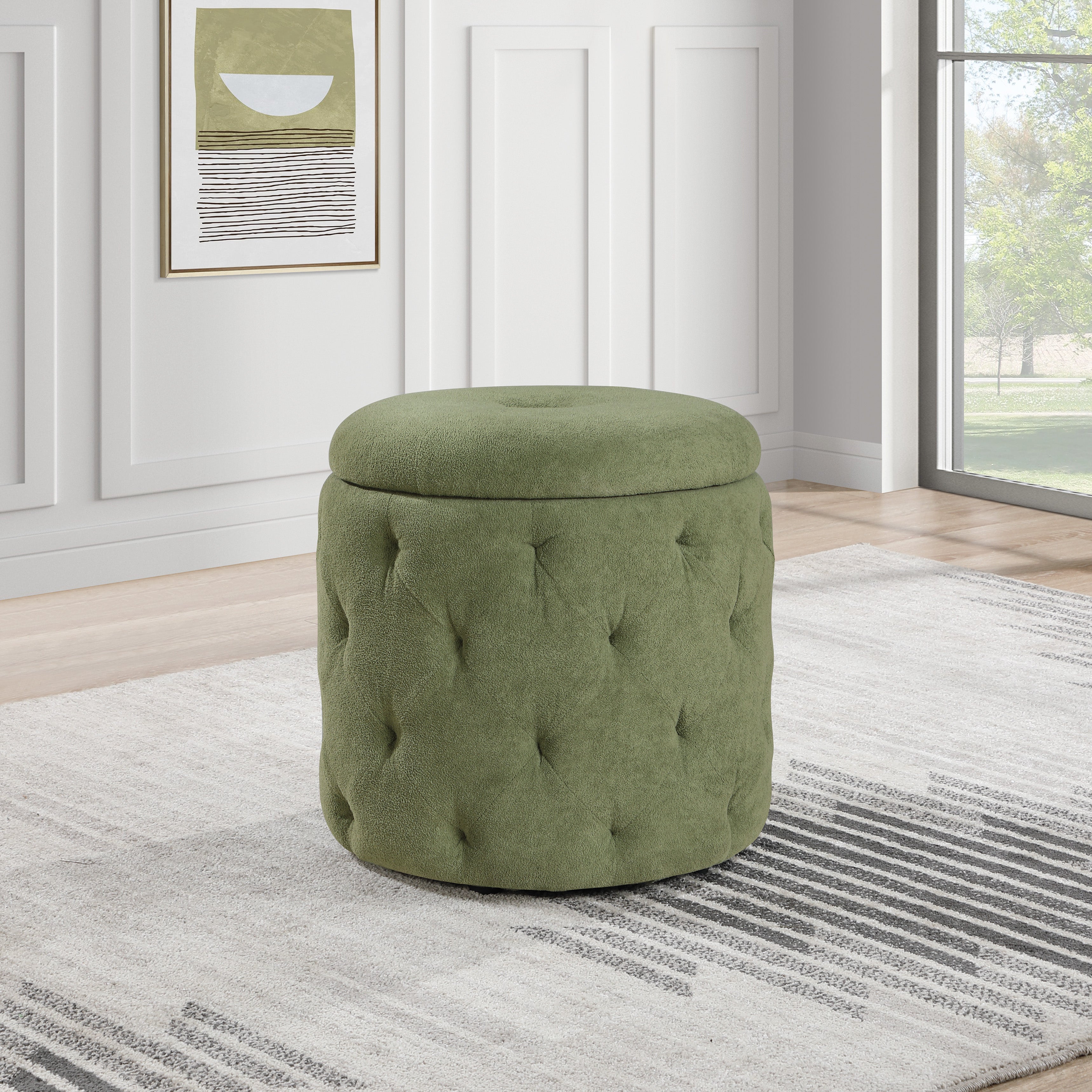 Erindale Round Storage Ottoman - Moss
