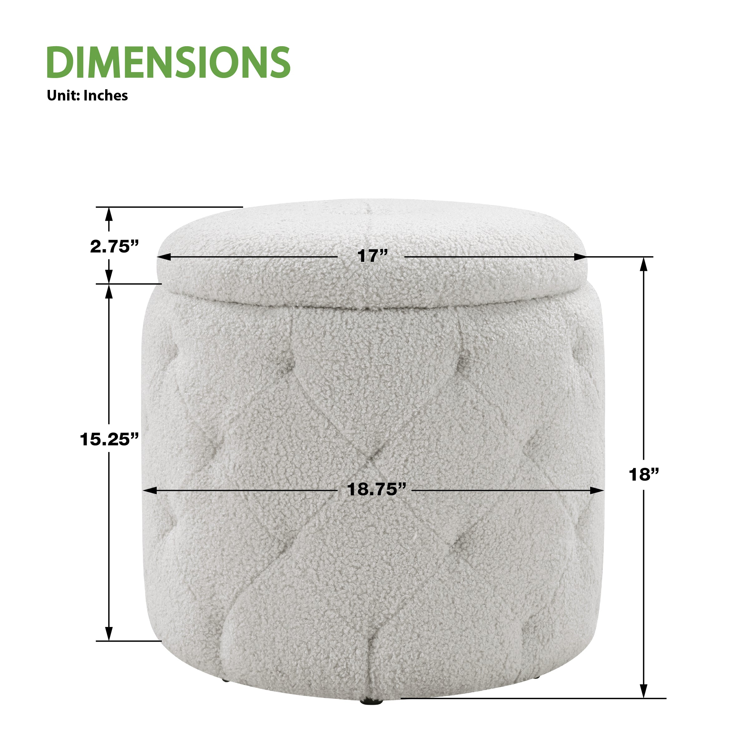 Erindale Round Storage Ottoman - Sherpa Fog