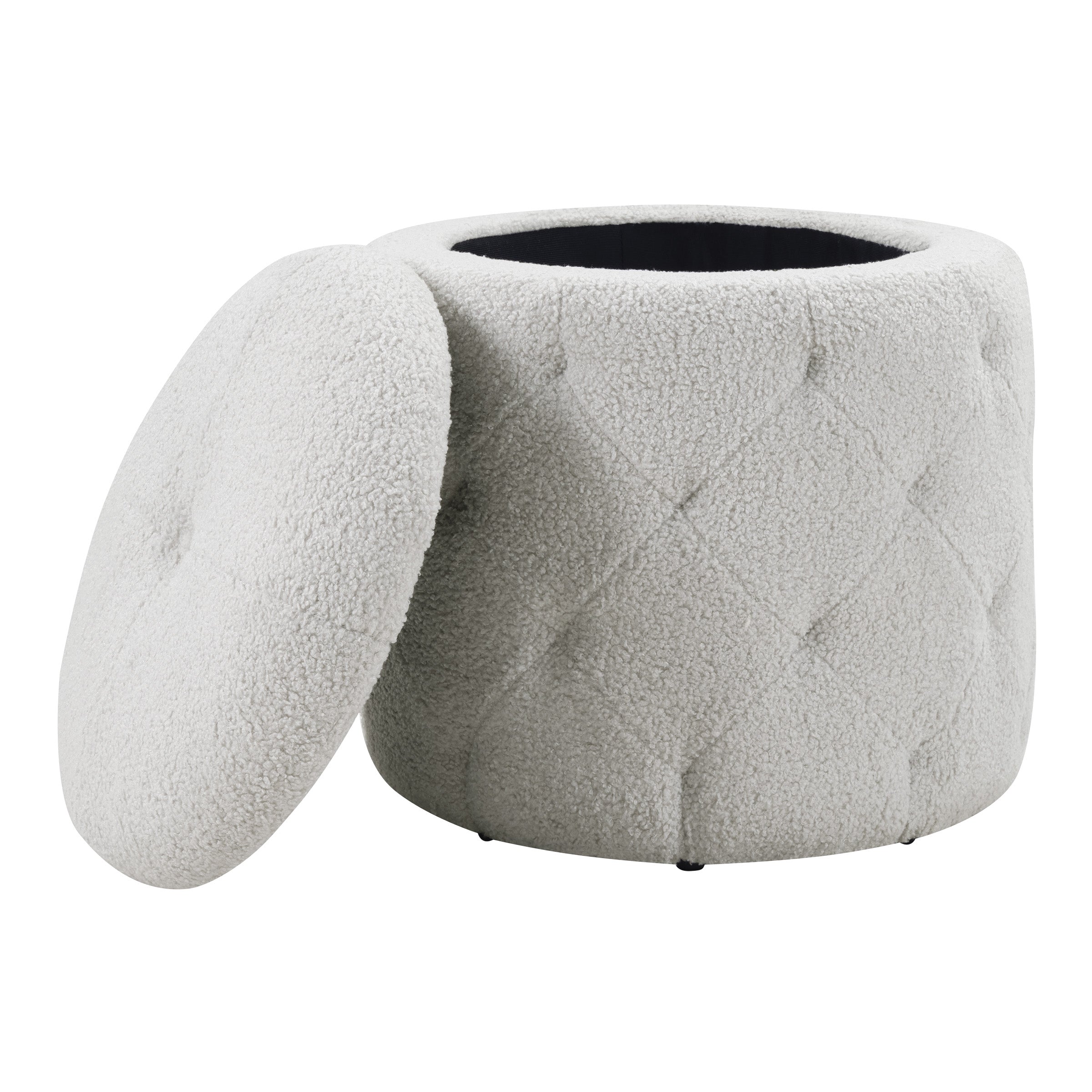 Erindale Round Storage Ottoman - Sherpa Fog