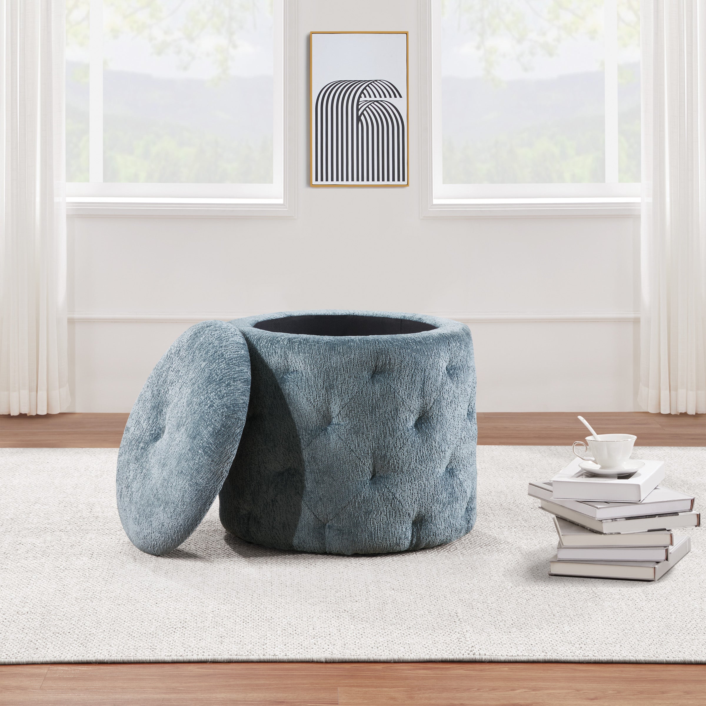 Erindale Round Storage Ottoman - Sky