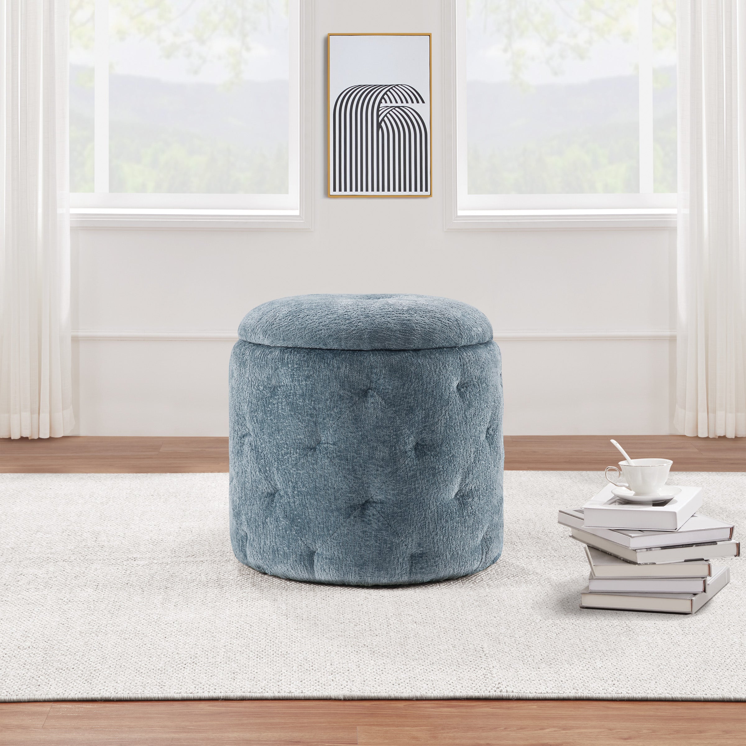 Erindale Round Storage Ottoman - Sky