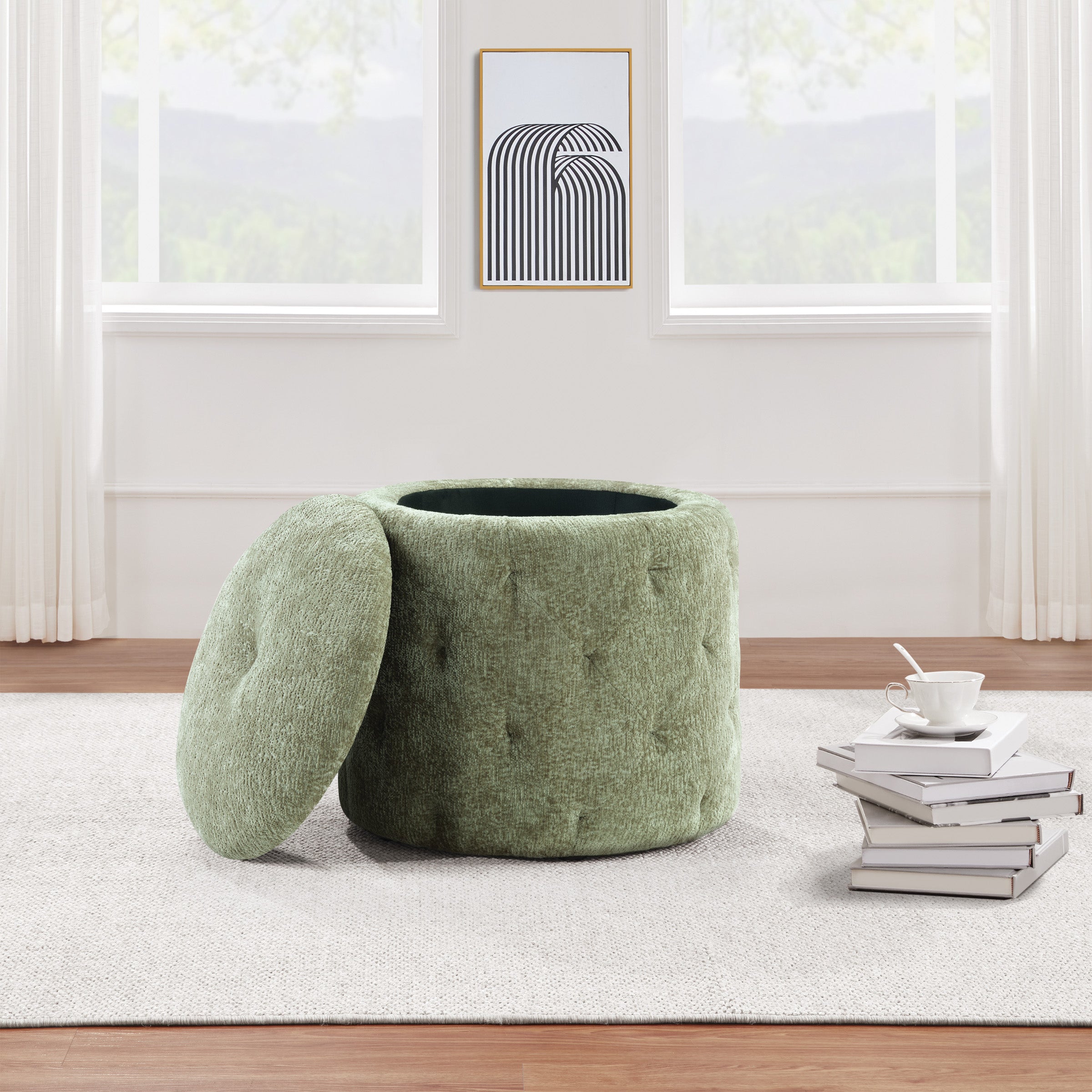 Erindale Round Storage Ottoman - Spring Green