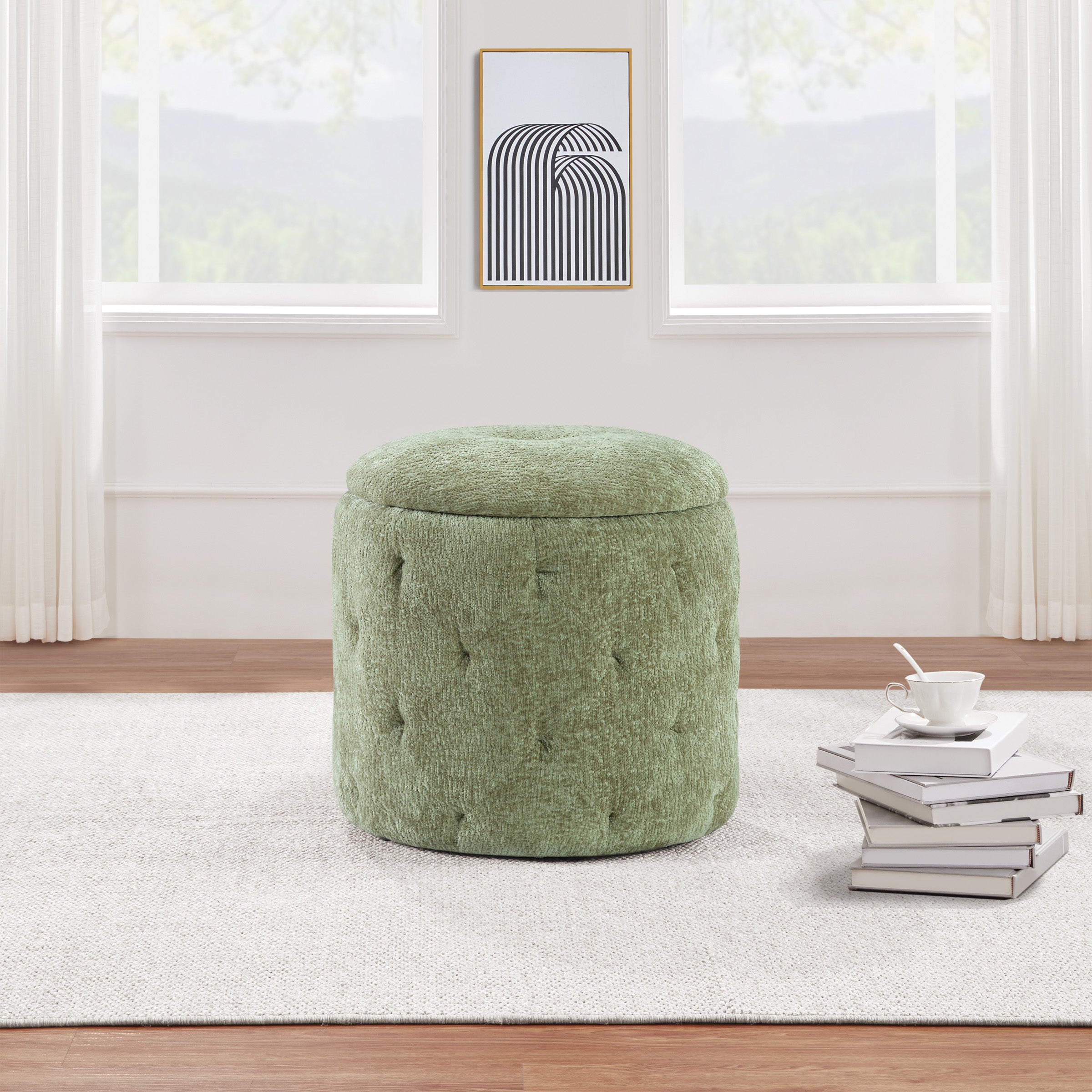 Erindale Round Storage Ottoman - Spring Green