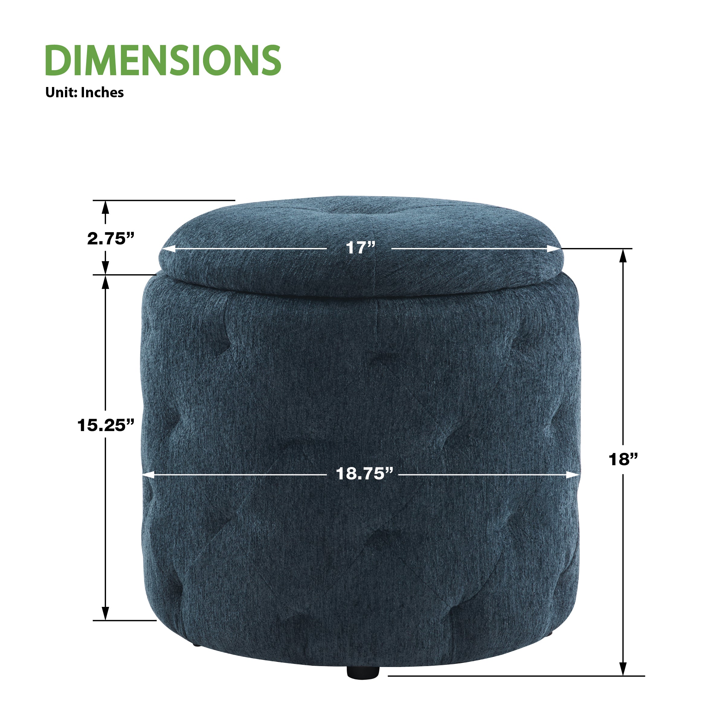 Erindale Round Storage Ottoman - Indigo