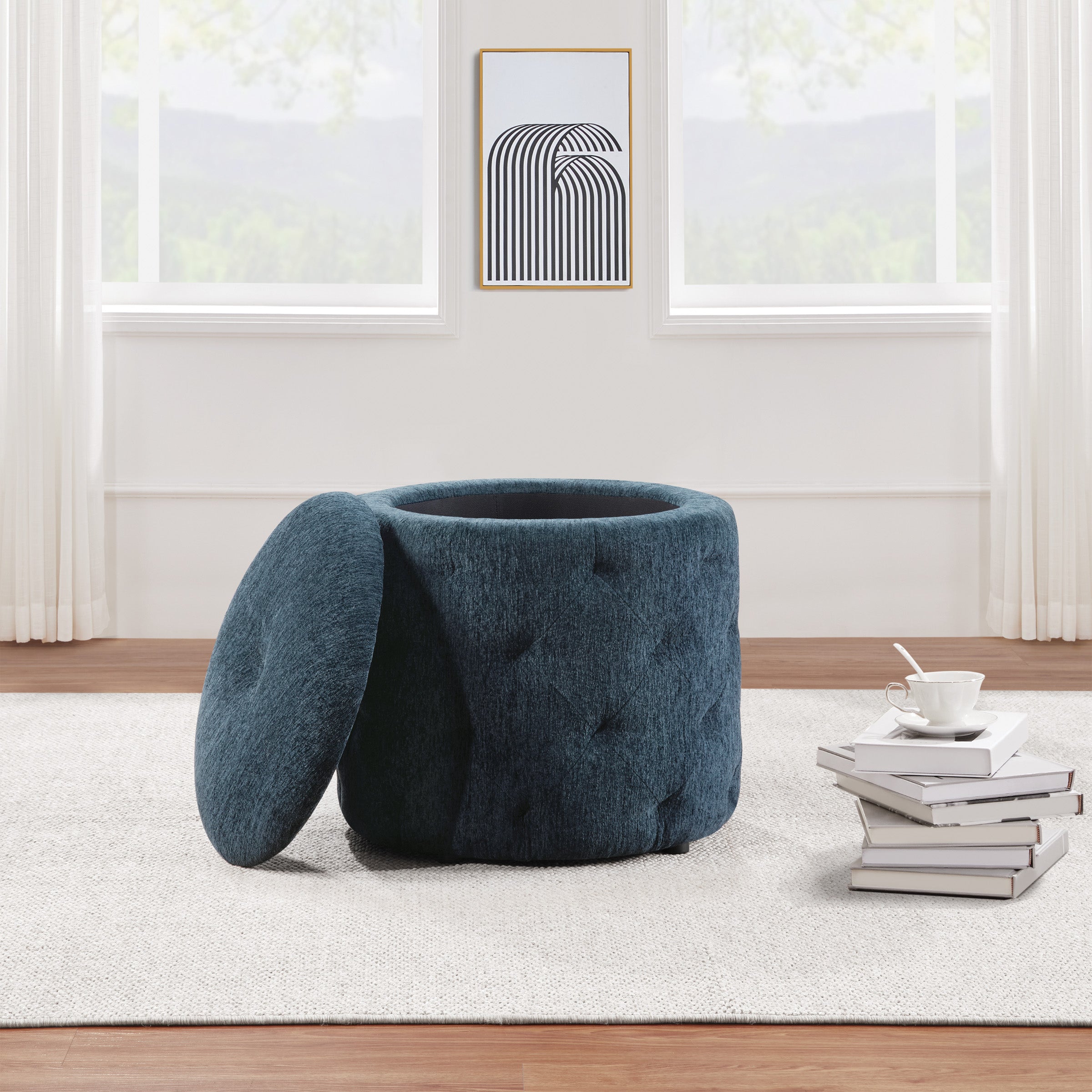 Erindale Round Storage Ottoman - Indigo