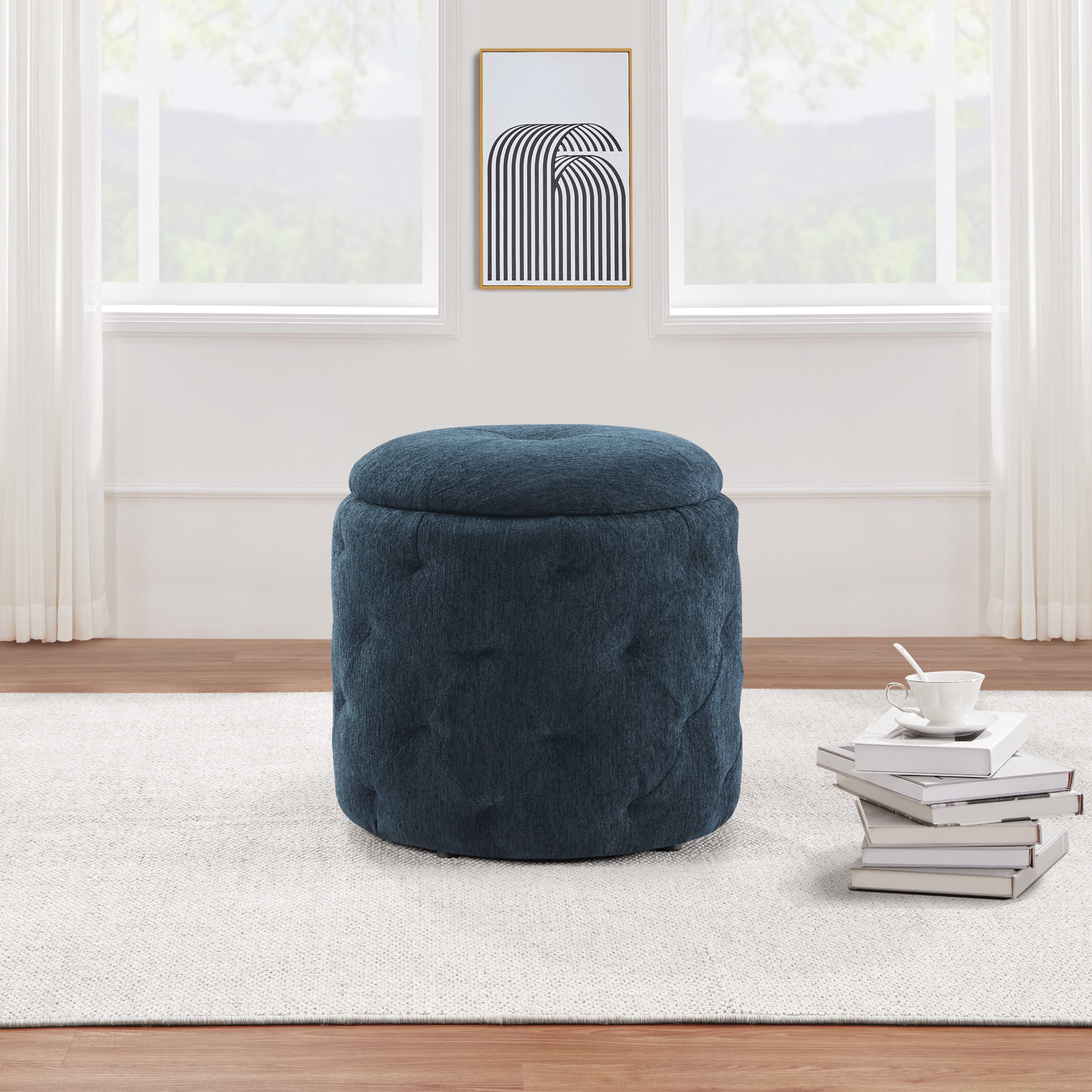 Erindale Round Storage Ottoman - Indigo