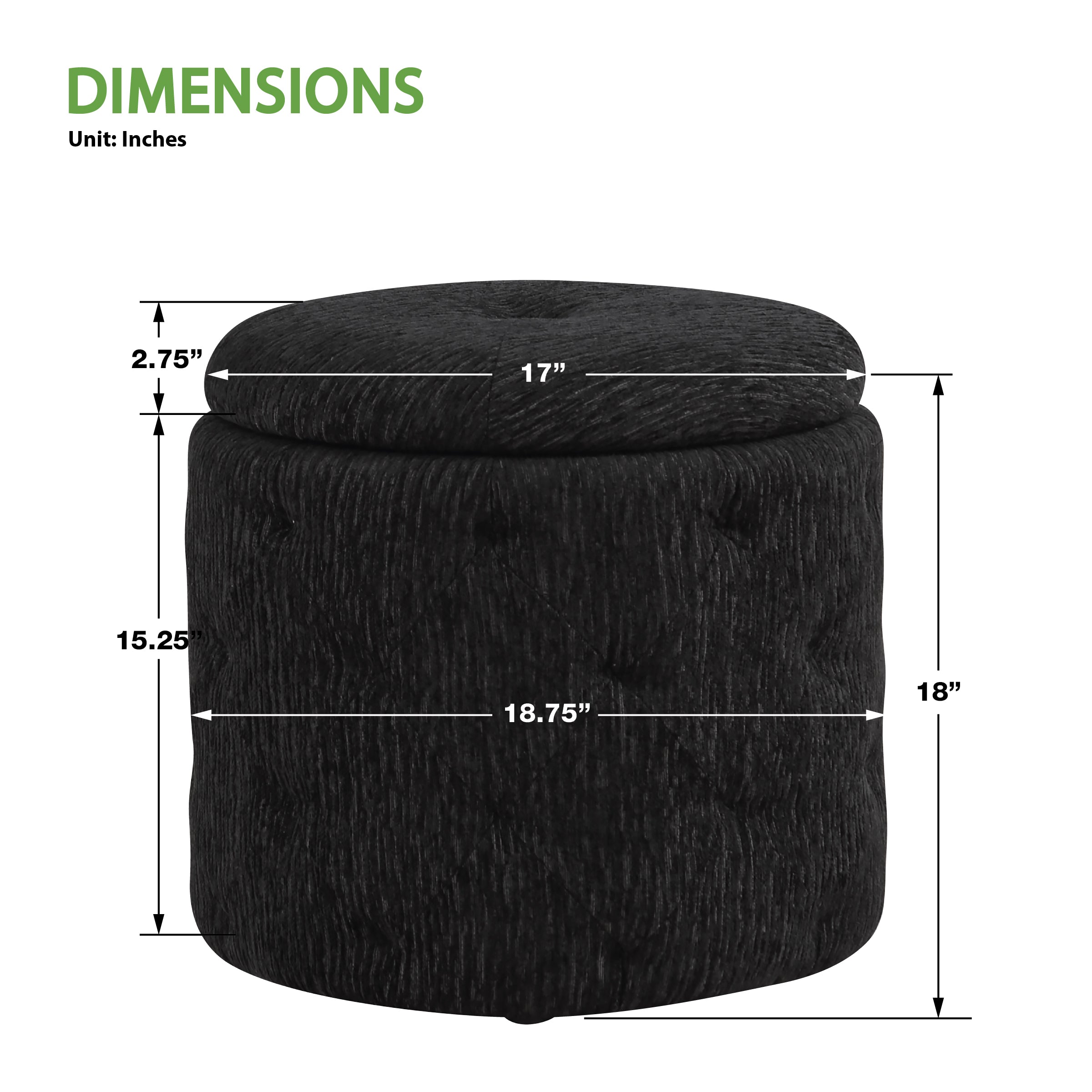 Erindale Round Storage Ottoman - Onyx