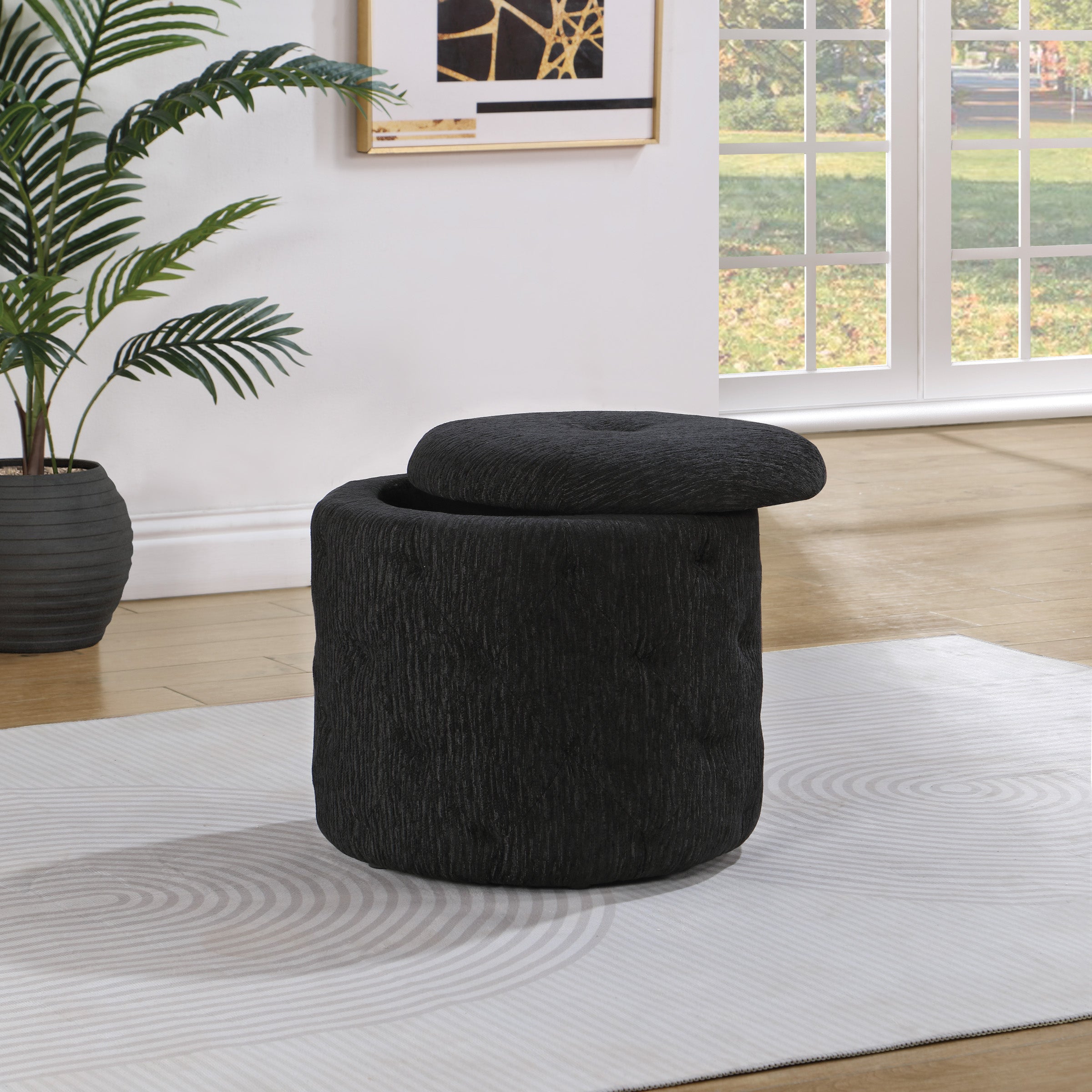 Erindale Round Storage Ottoman - Onyx