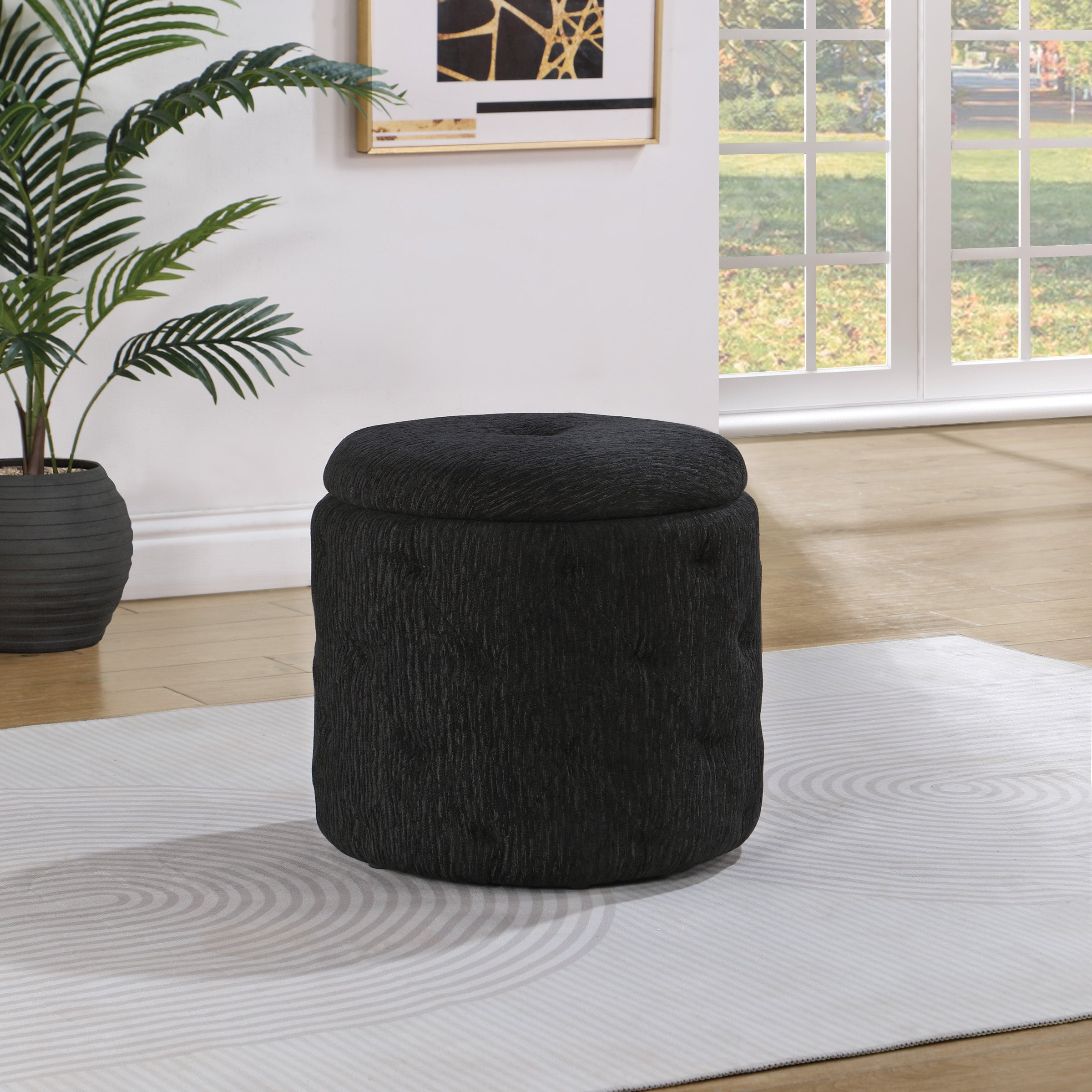 Erindale Round Storage Ottoman - Onyx