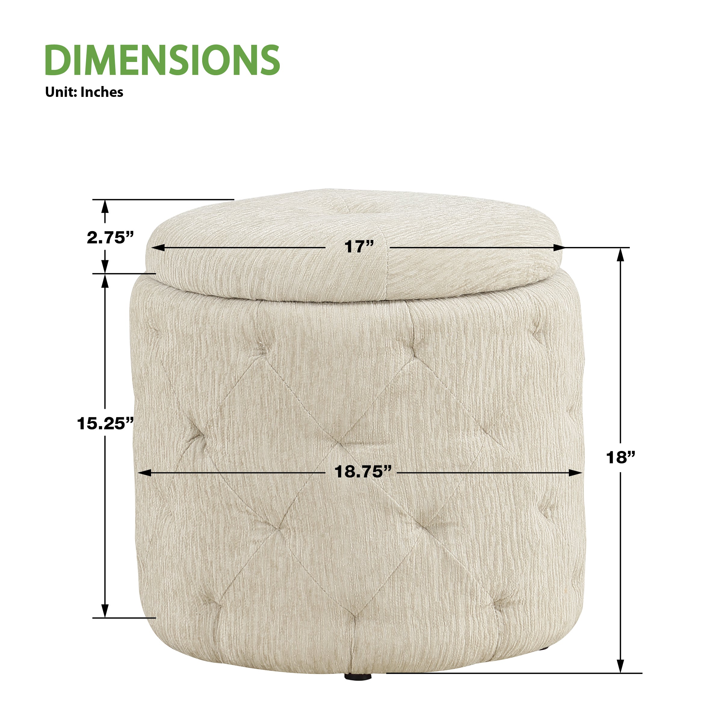 Erindale Round Storage Ottoman - Linen