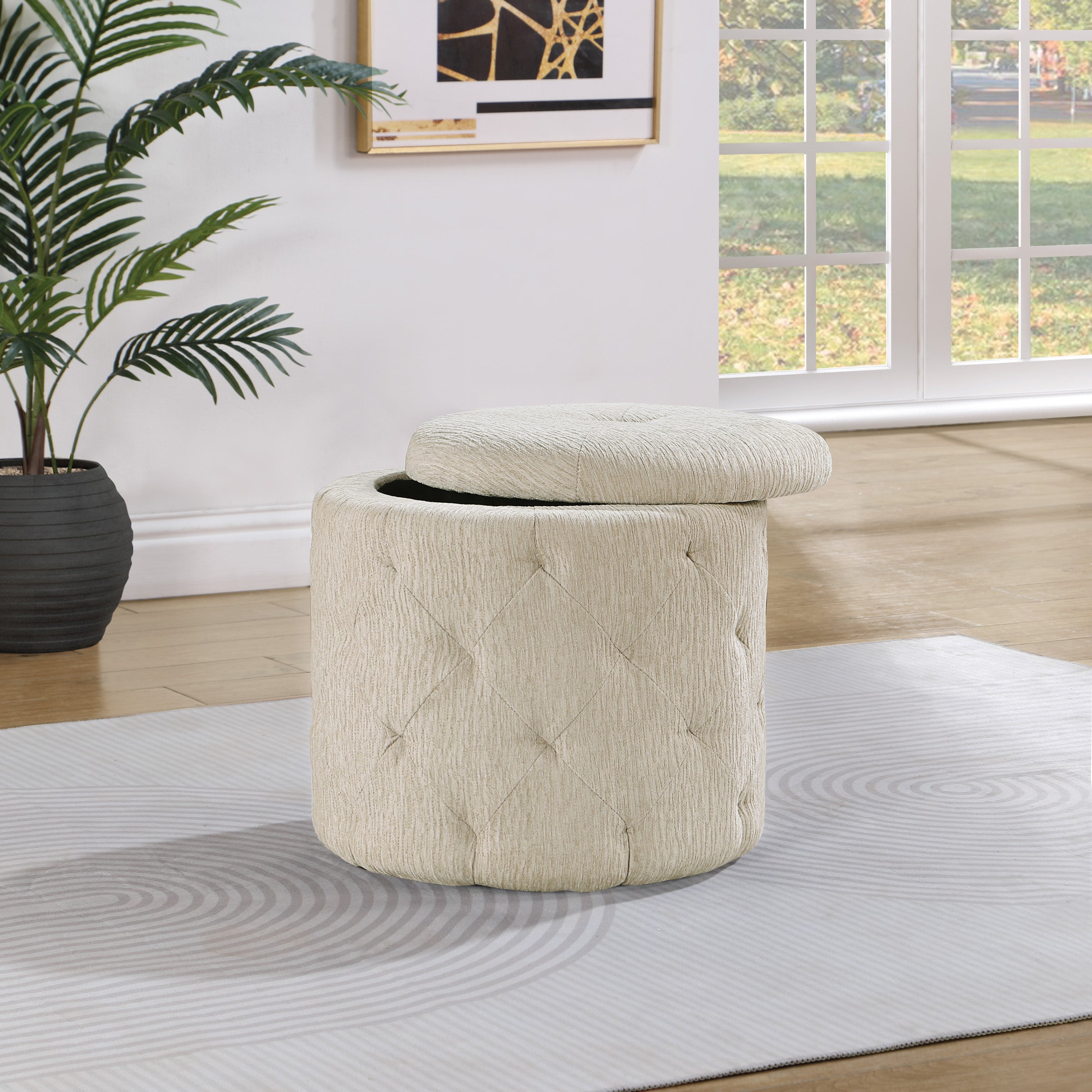 Erindale Round Storage Ottoman - Linen
