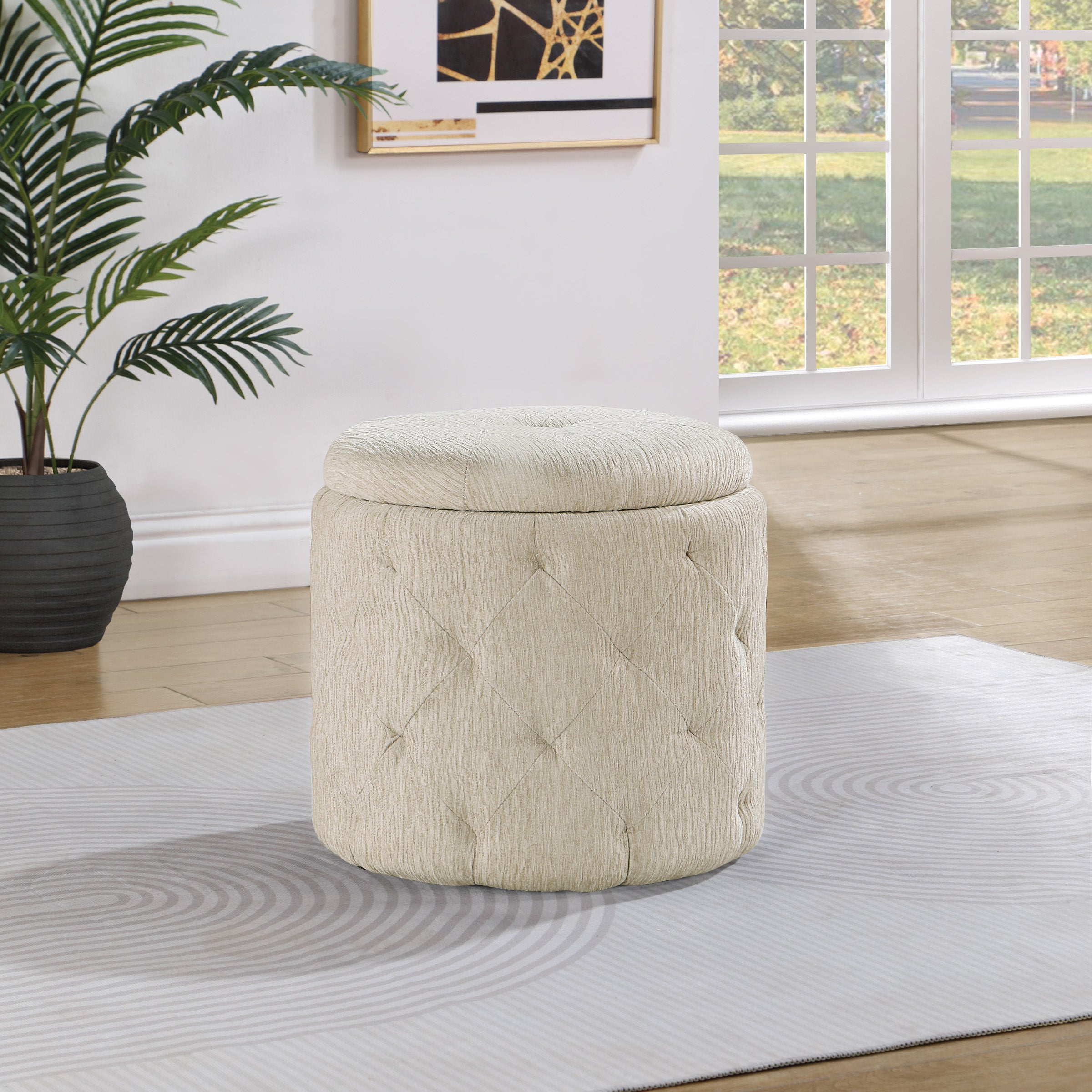Erindale Round Storage Ottoman - Linen