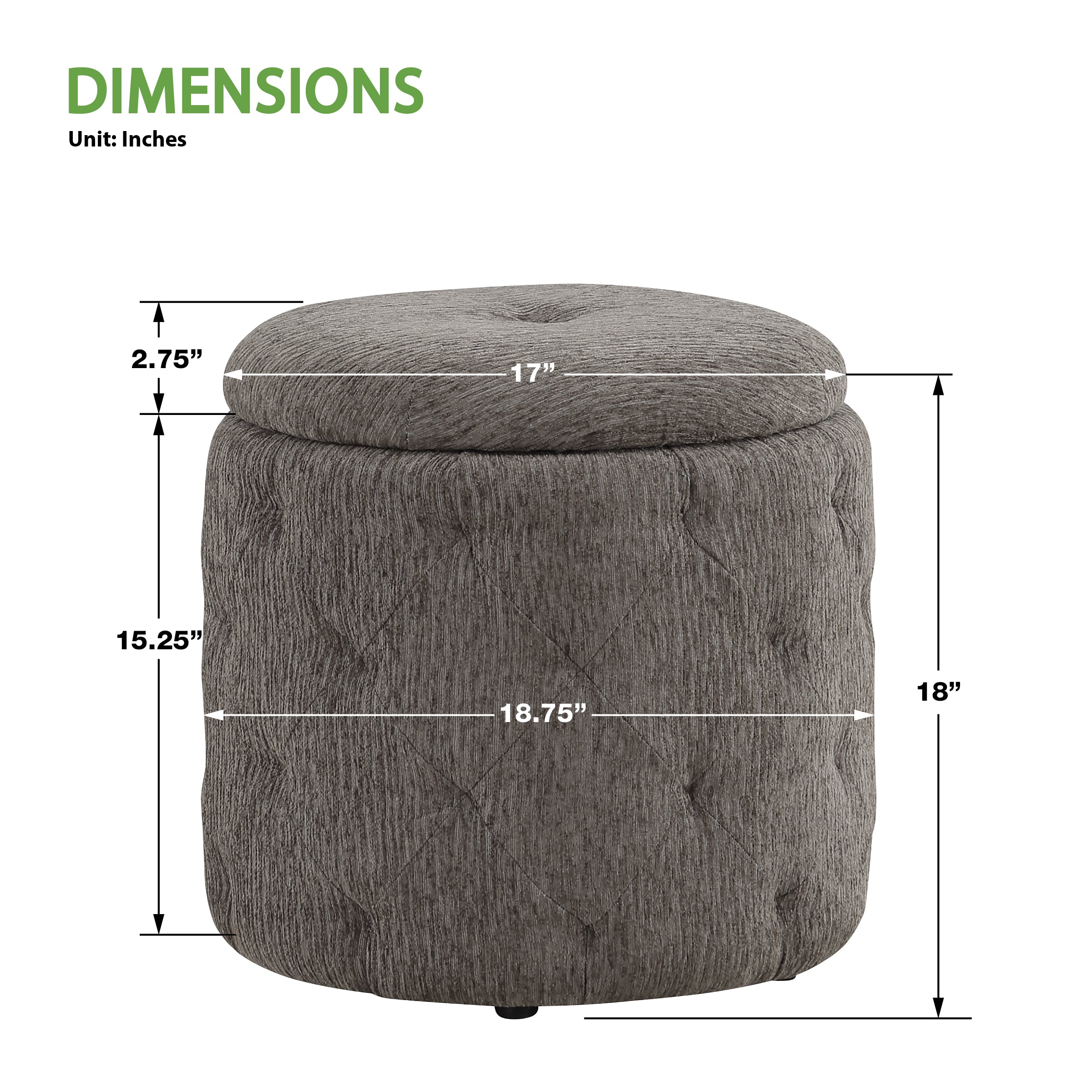 Erindale Round Storage Ottoman - Stone