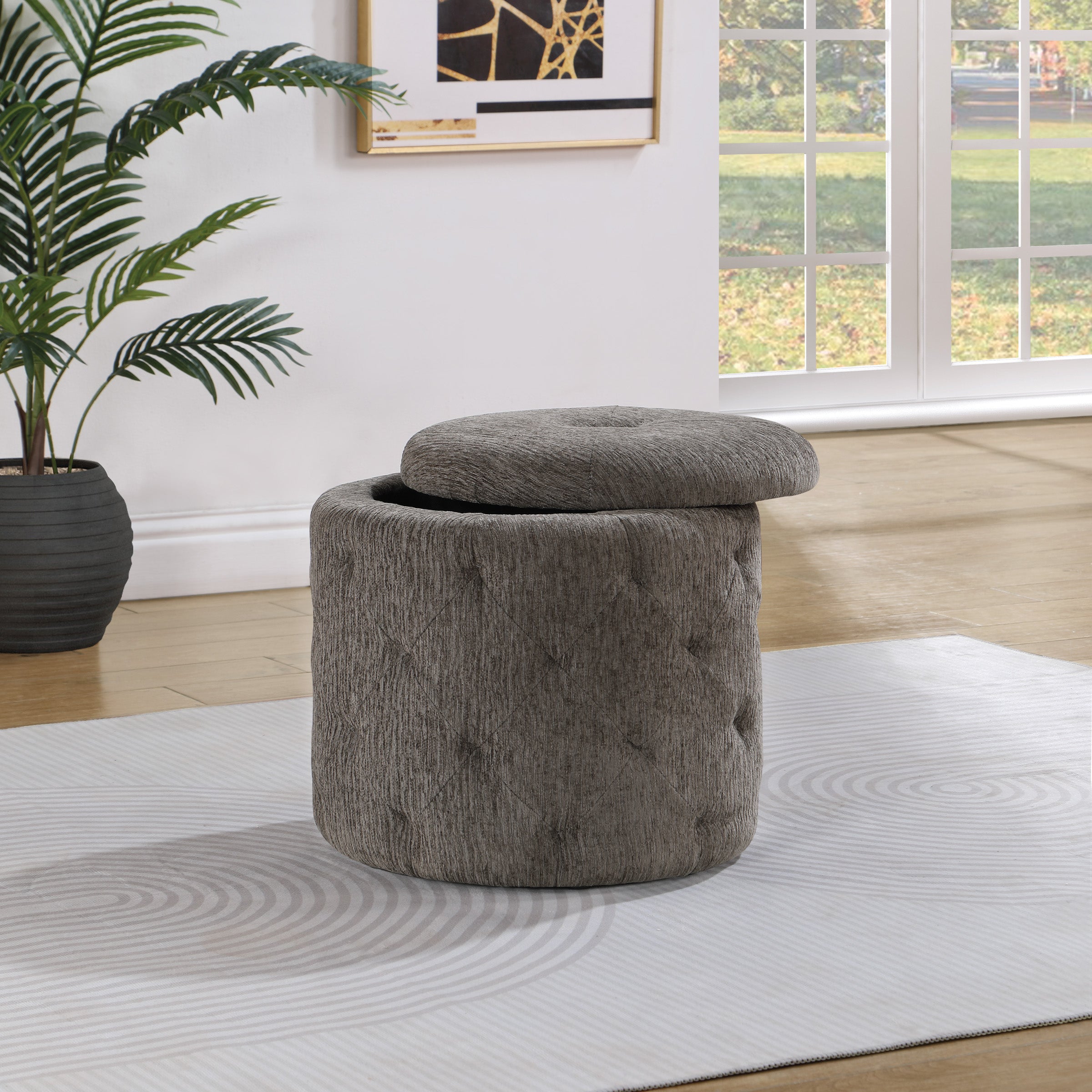 Erindale Round Storage Ottoman - Stone