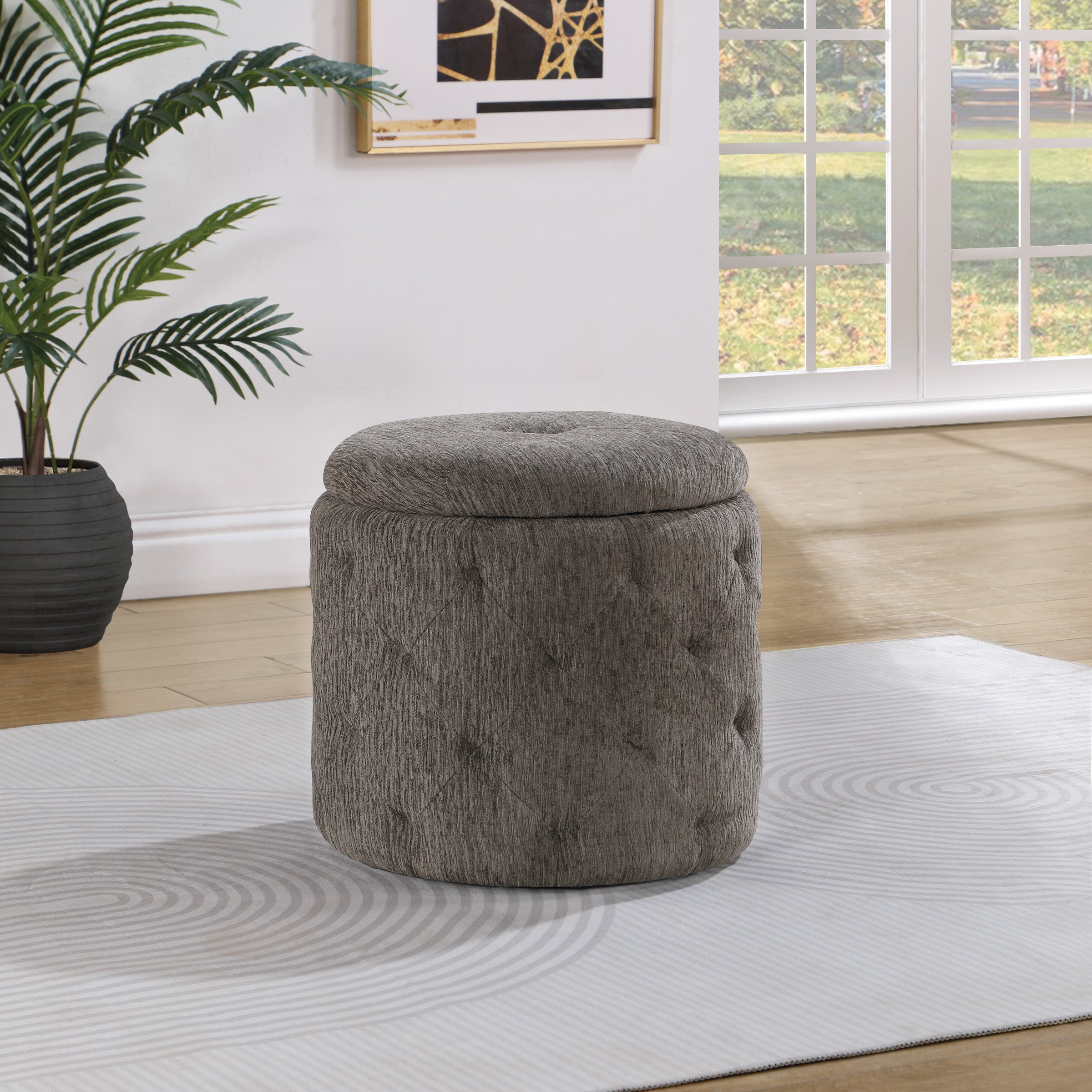 Erindale Round Storage Ottoman - Stone