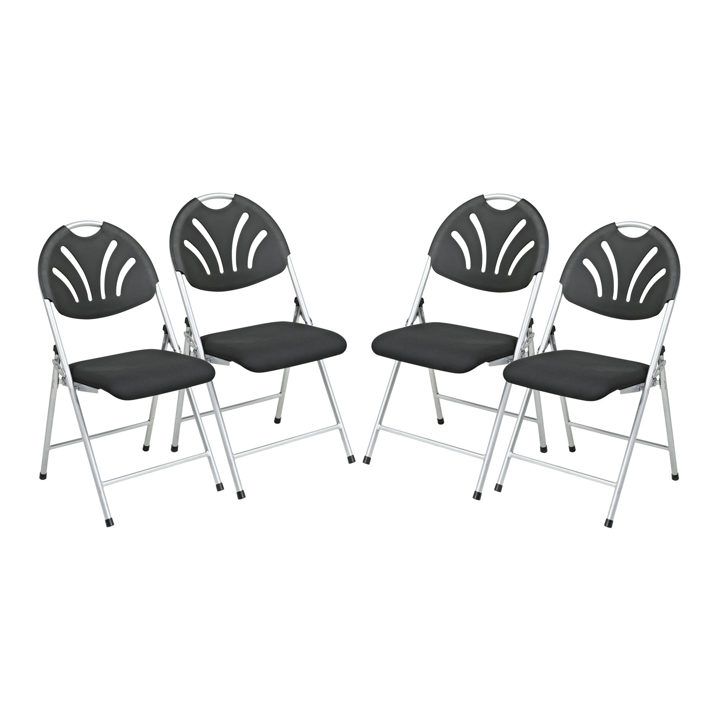Folding Chair with Plastic Fan Back - Silver