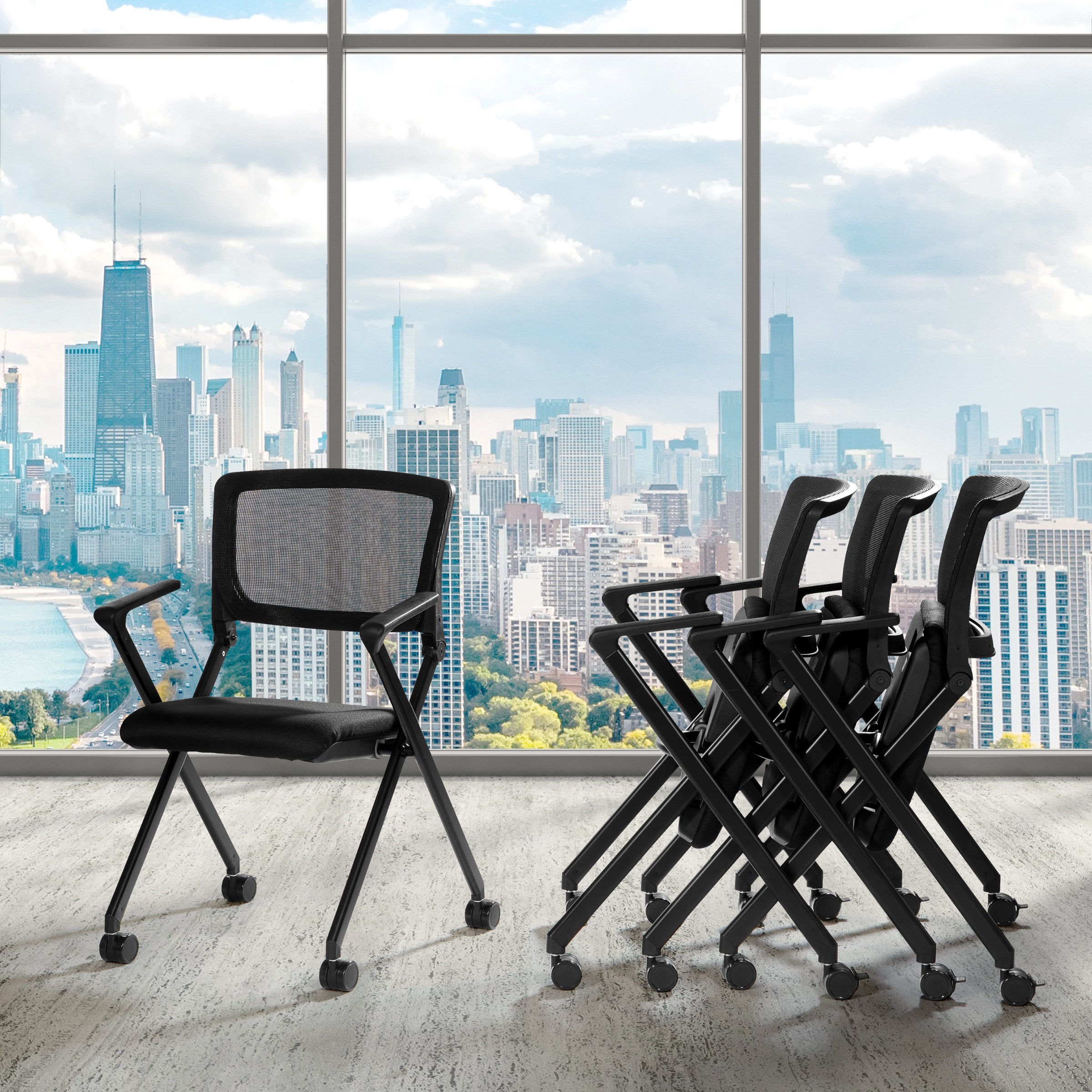 Folding Chair with breathable Mesh Back - Black