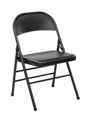 Folding Chair with Metal Seat and Back - Black