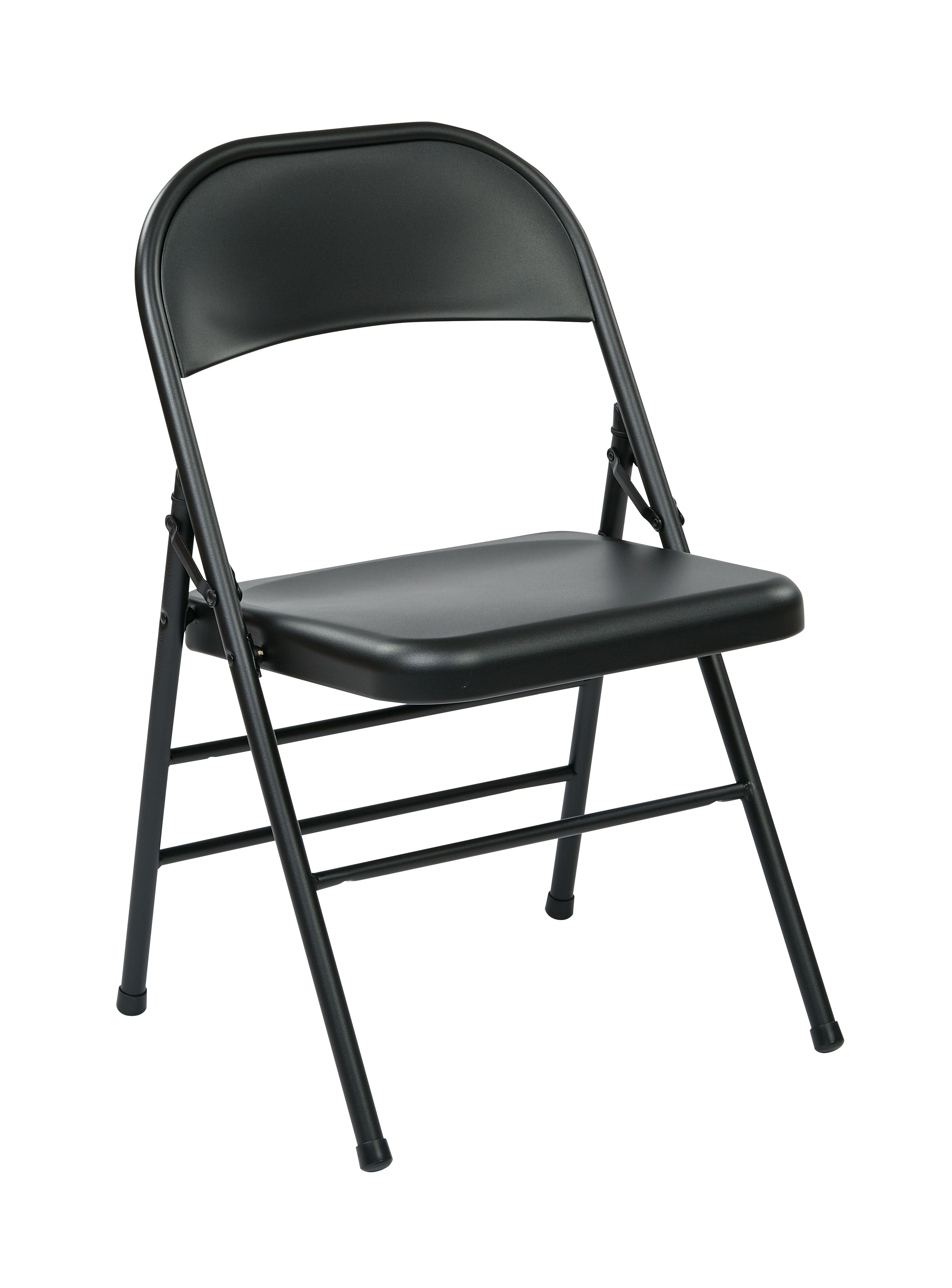 Folding Chair with Metal Seat and Back - Black