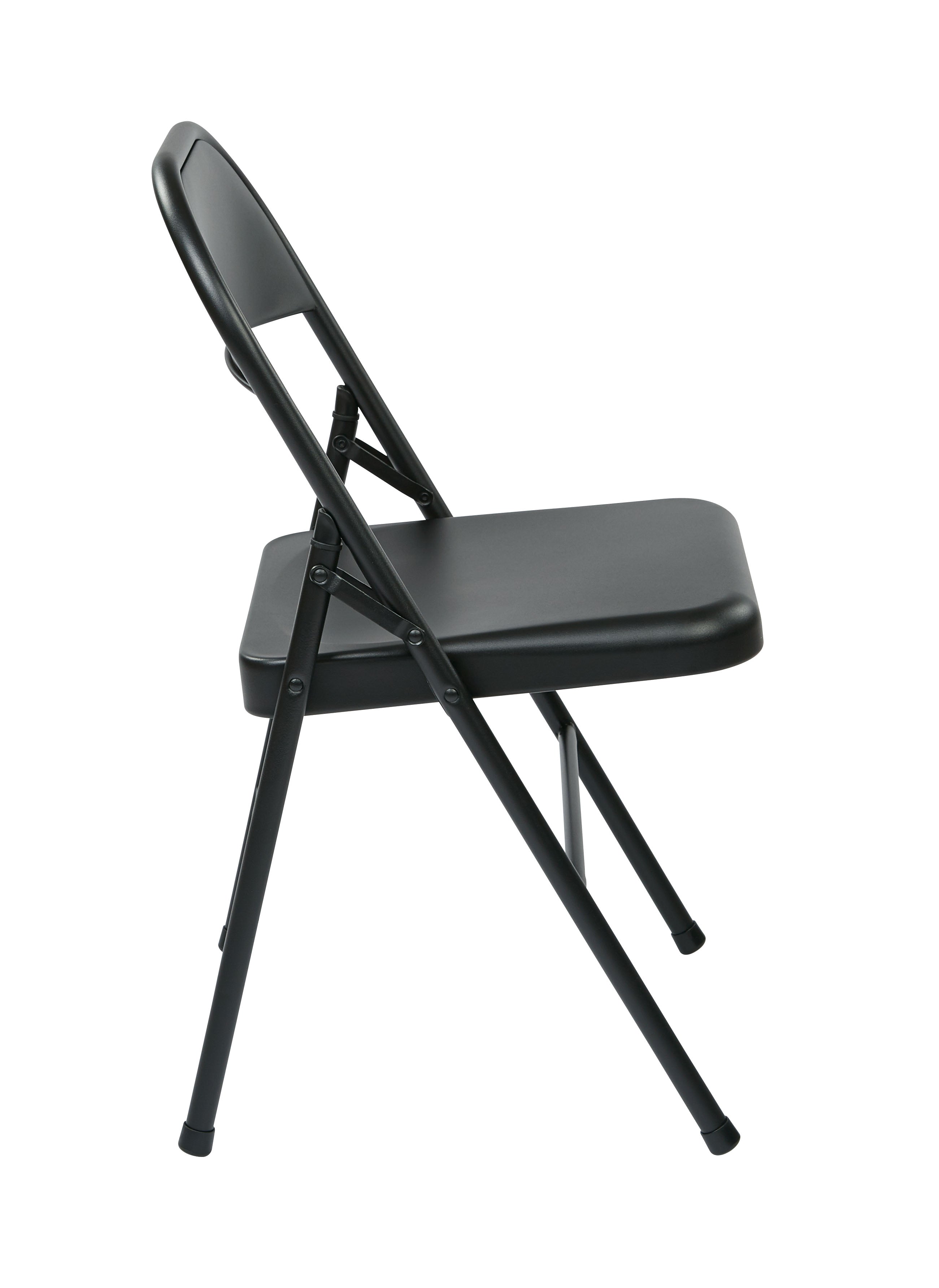 Folding Chair with Metal Seat and Back - Black