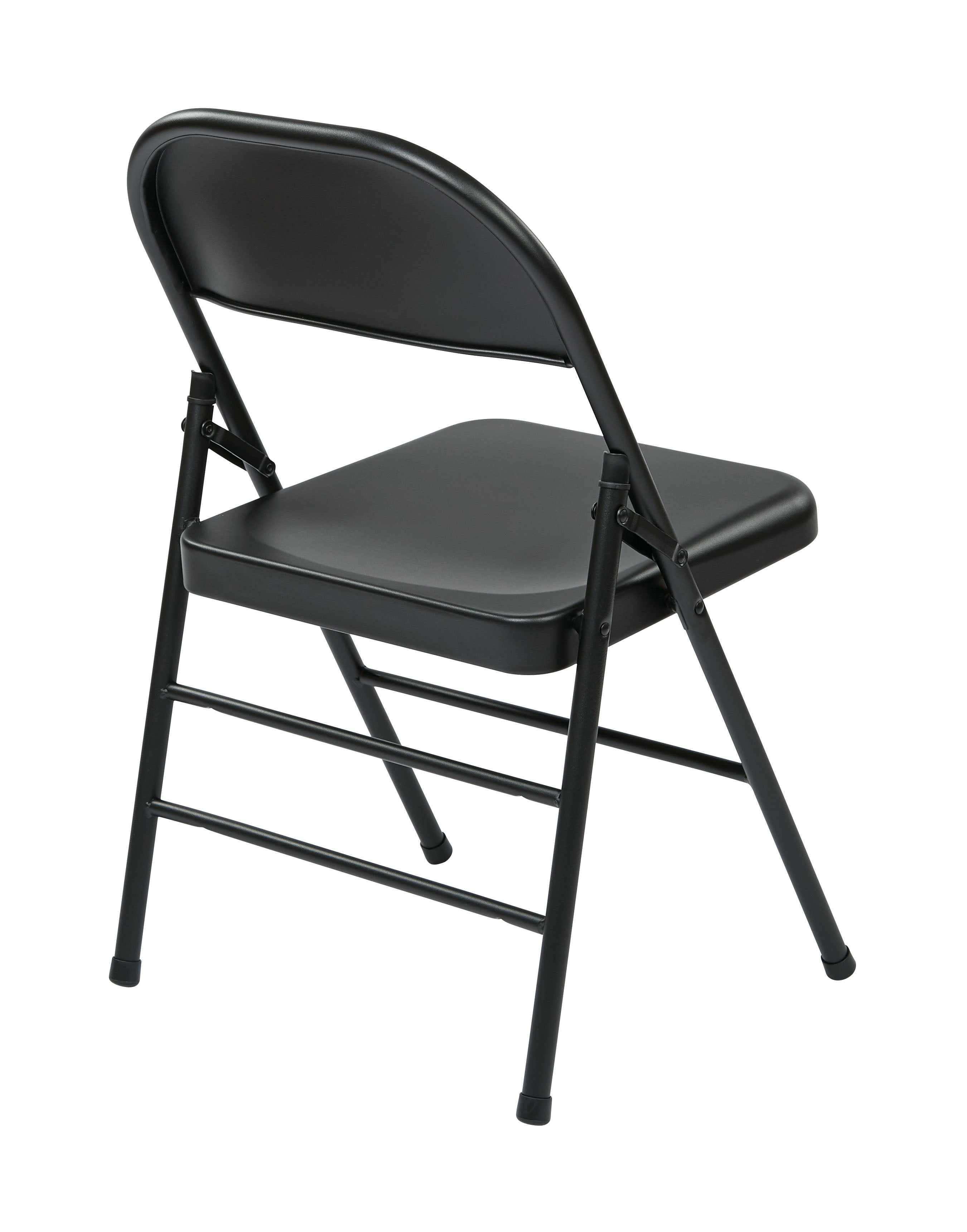 Folding Chair with Metal Seat and Back - Black