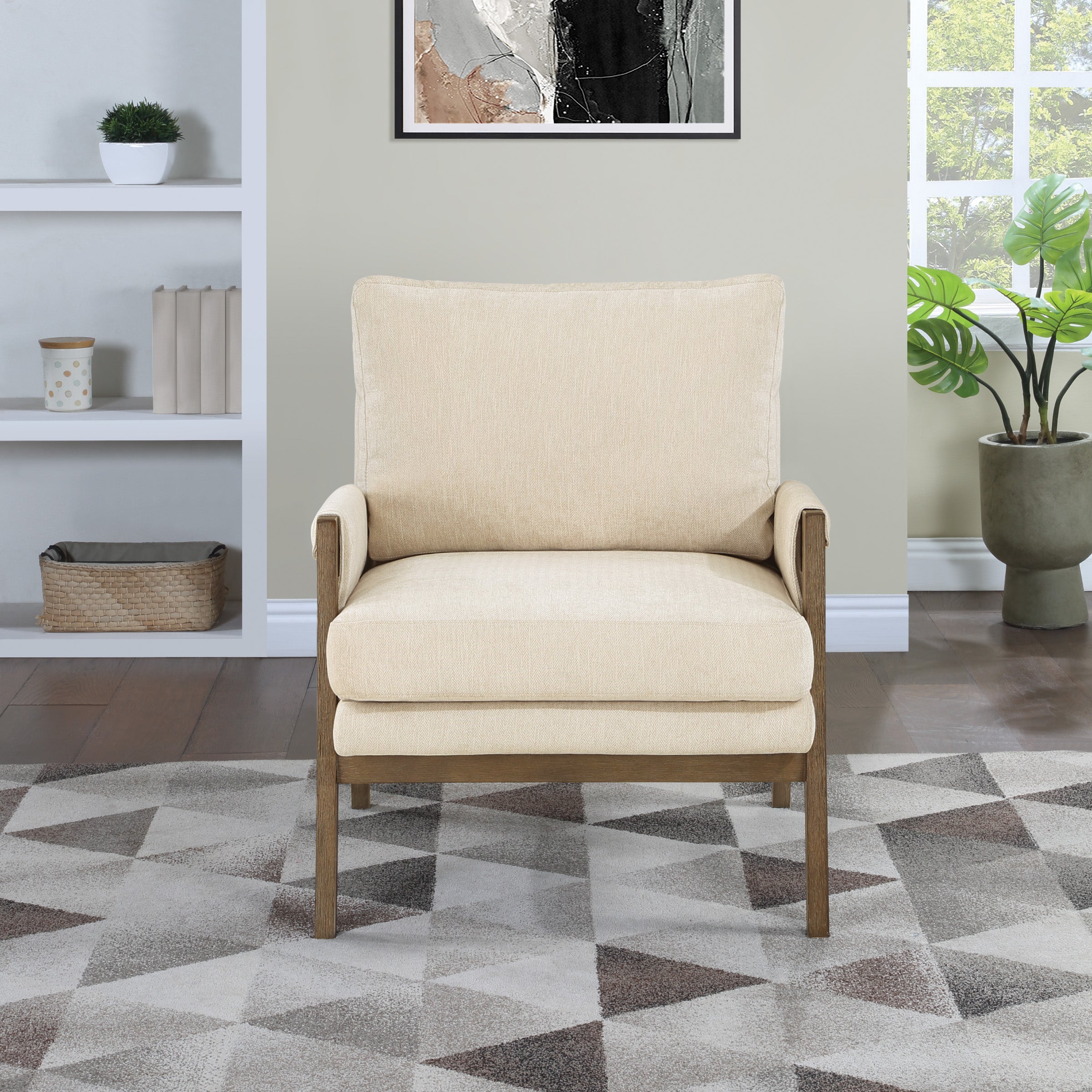 Fergus Wood Frame Armchair in Linen Rustic Brown Frame
