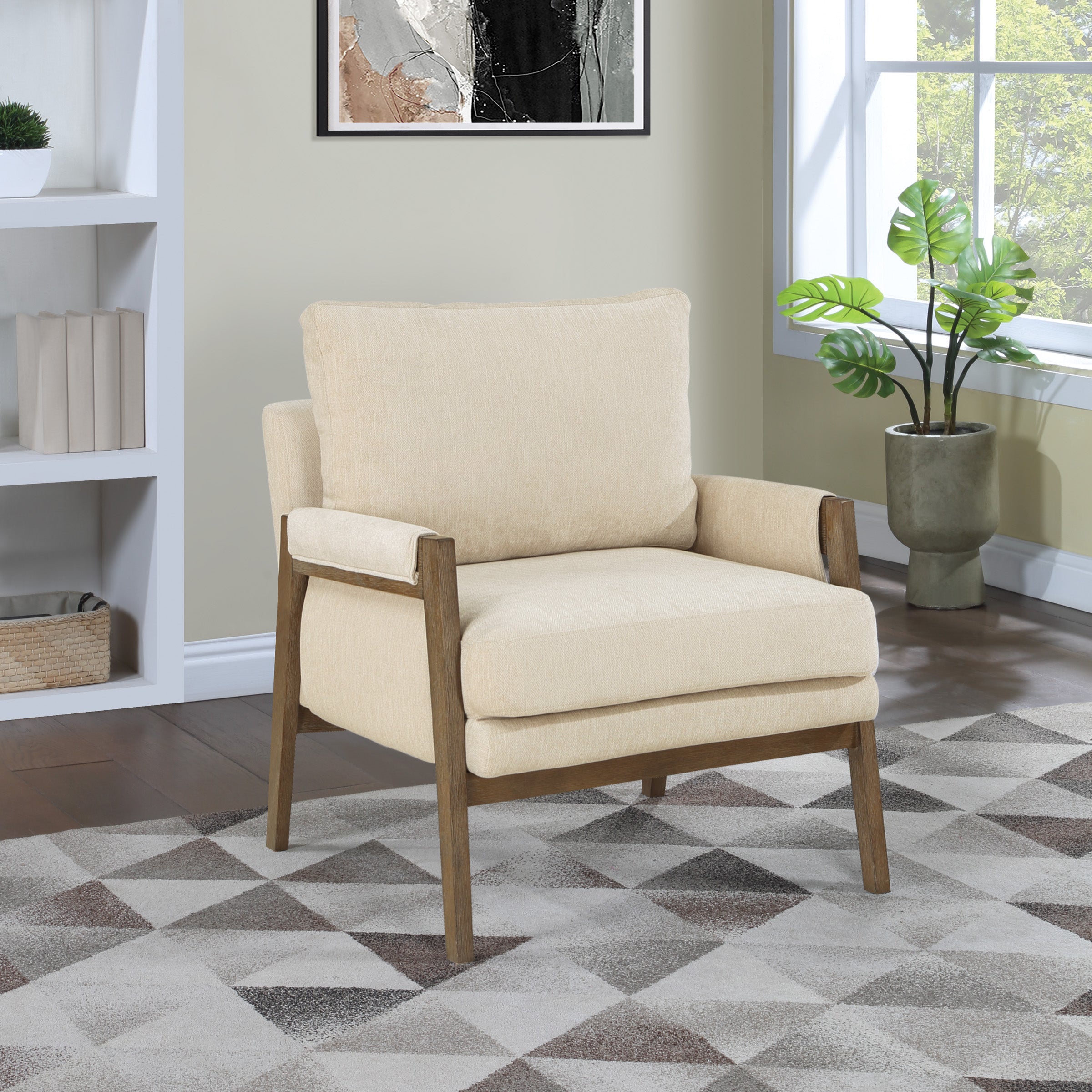 Fergus Wood Frame Armchair in Linen Rustic Brown Frame