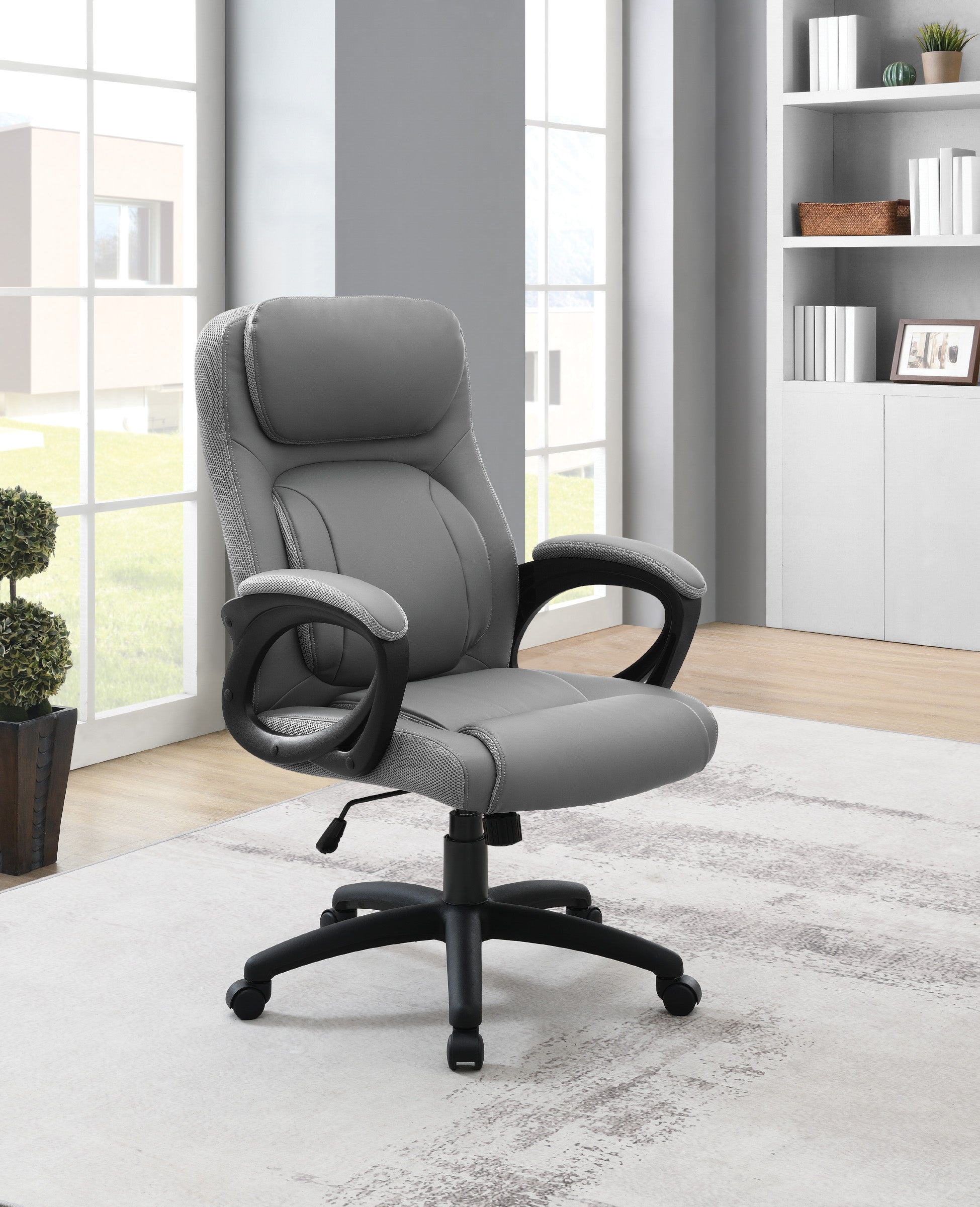 Faux Leather Manager's Chair  - Taupe/ Grey