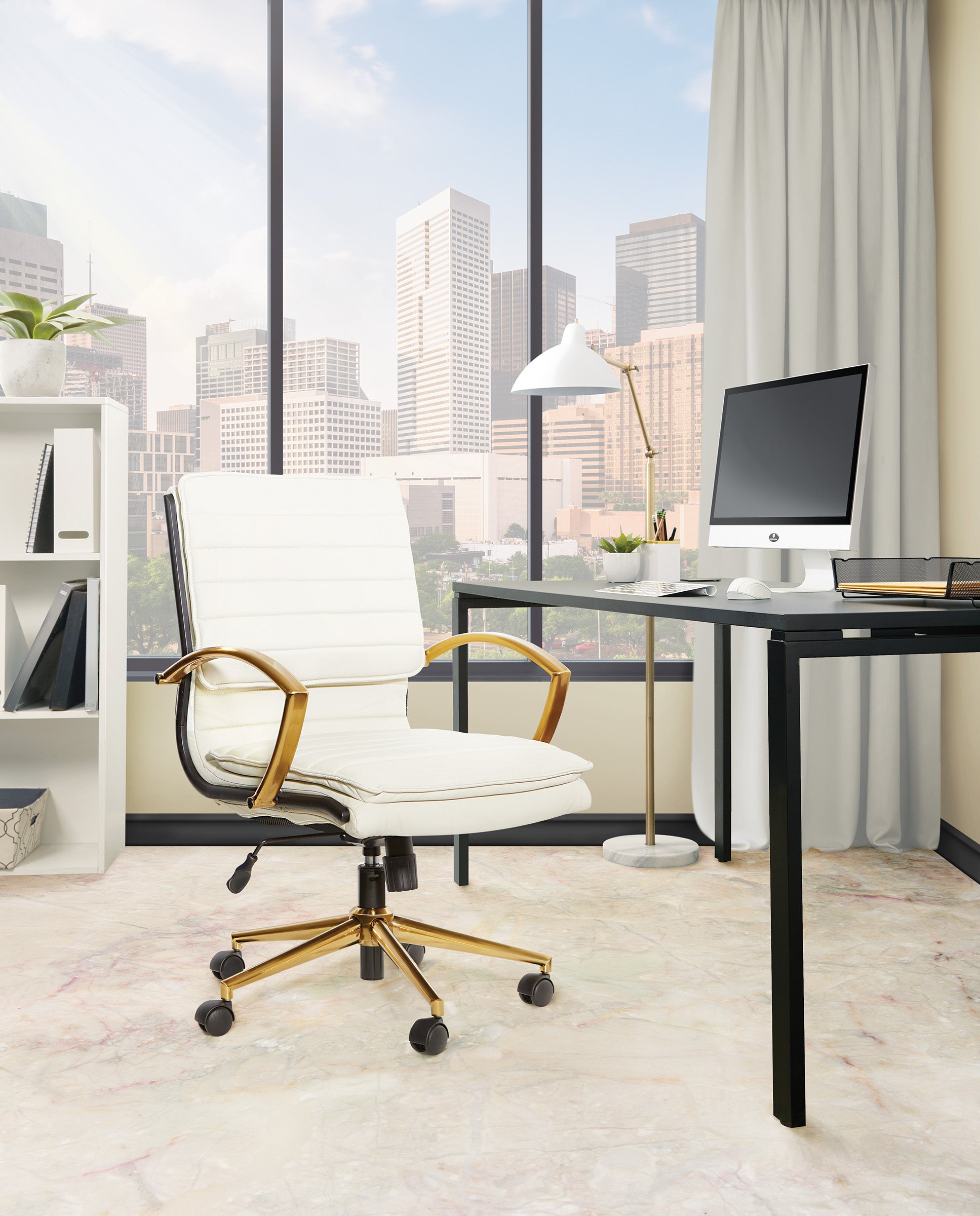 Mid-Back Faux Leather Chair - Cream