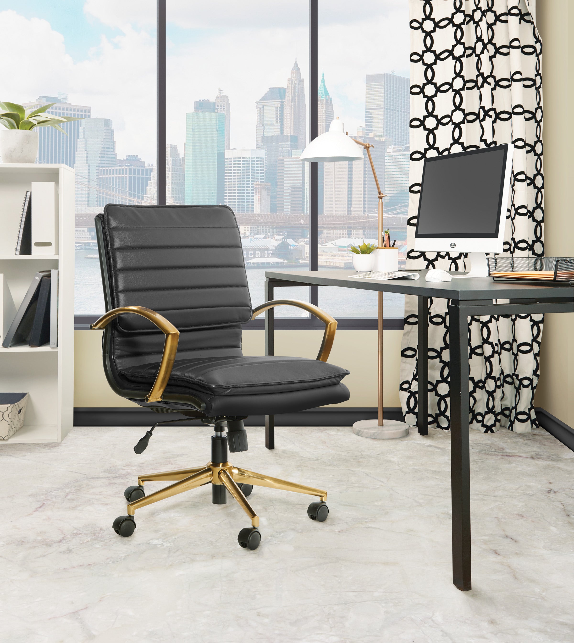 Mid-Back Faux Leather Chair - Black
