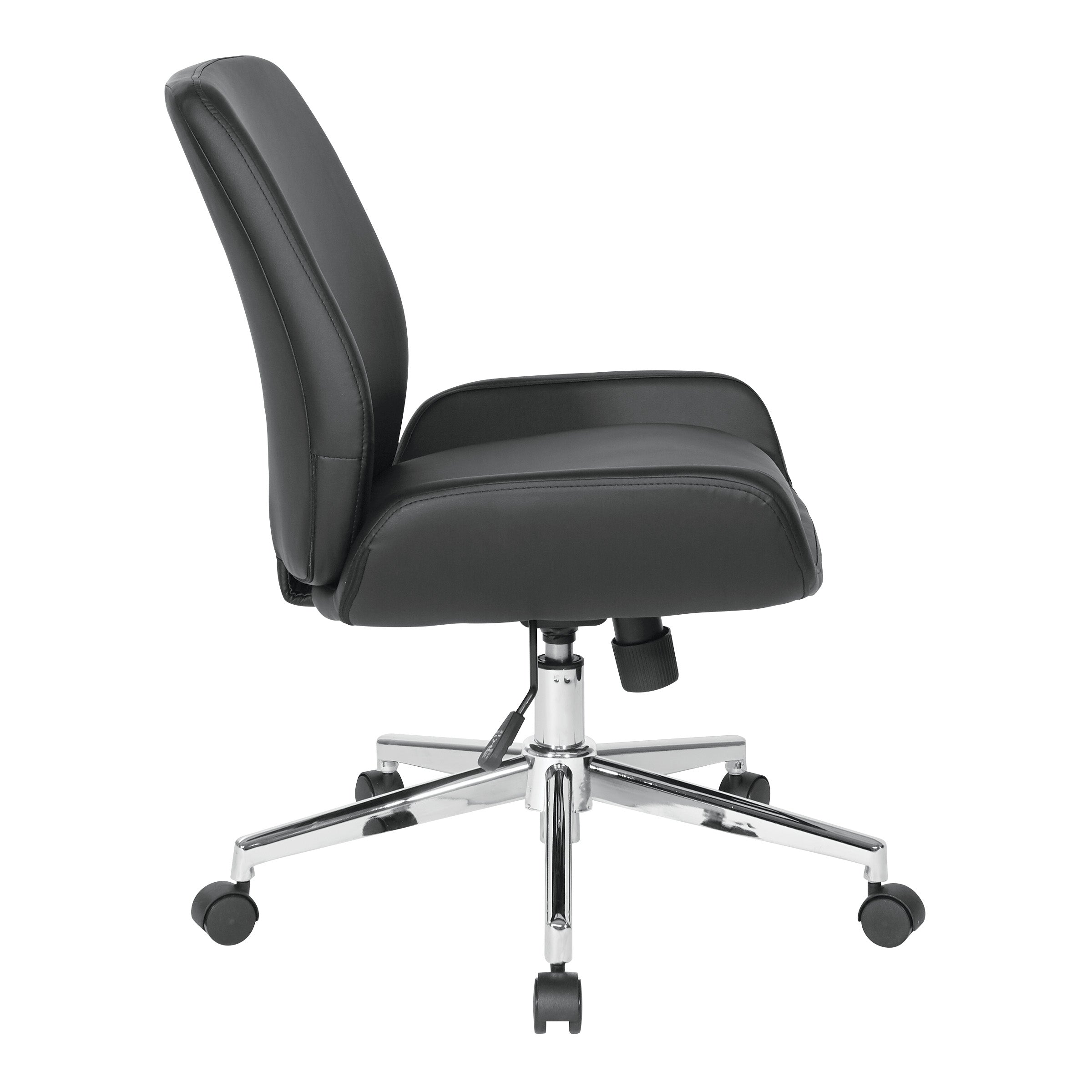 Faux Leather Chair with Chrome Finish Base - Black