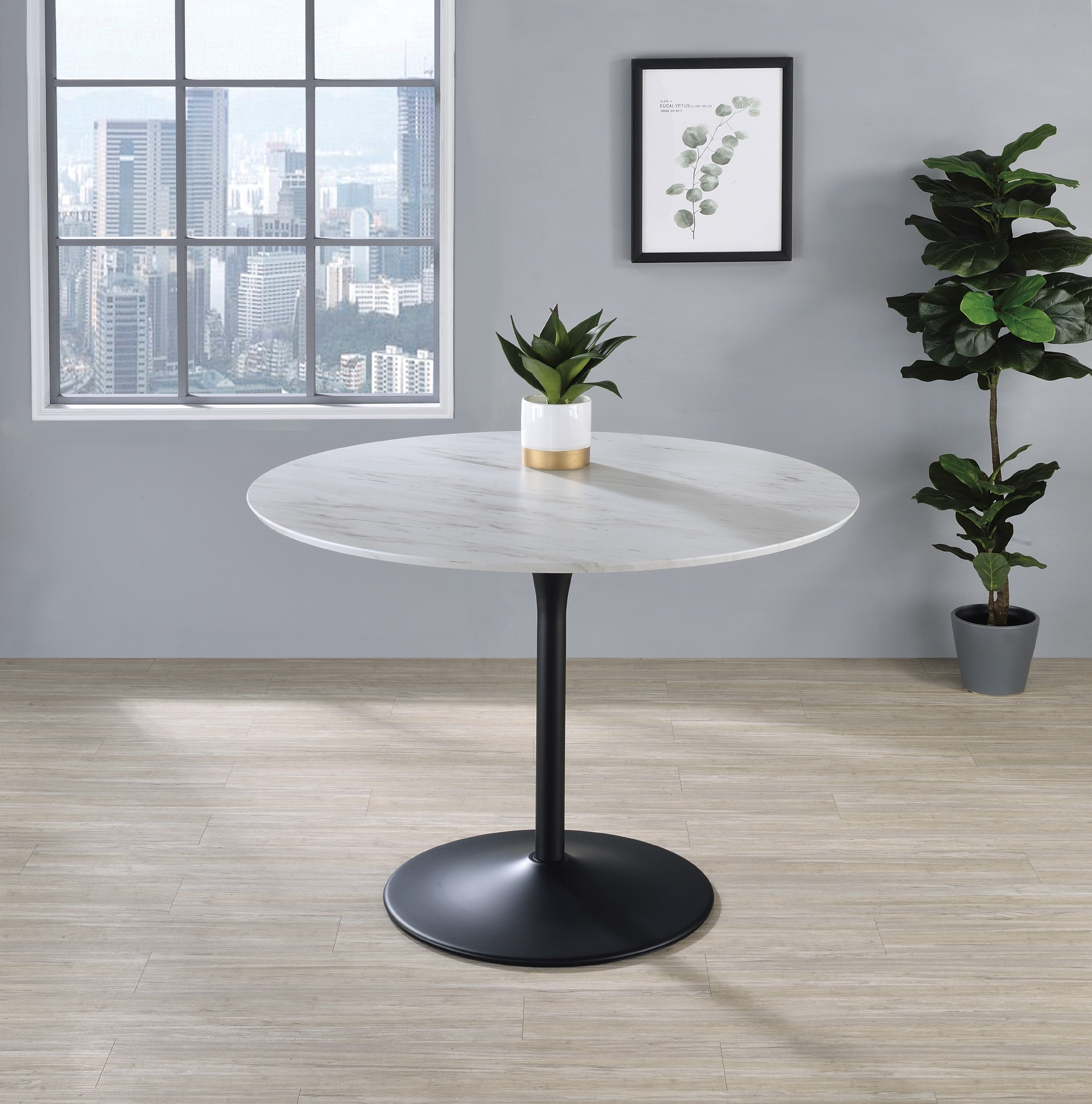 Flower Dining Table - White Faux Marble/Black