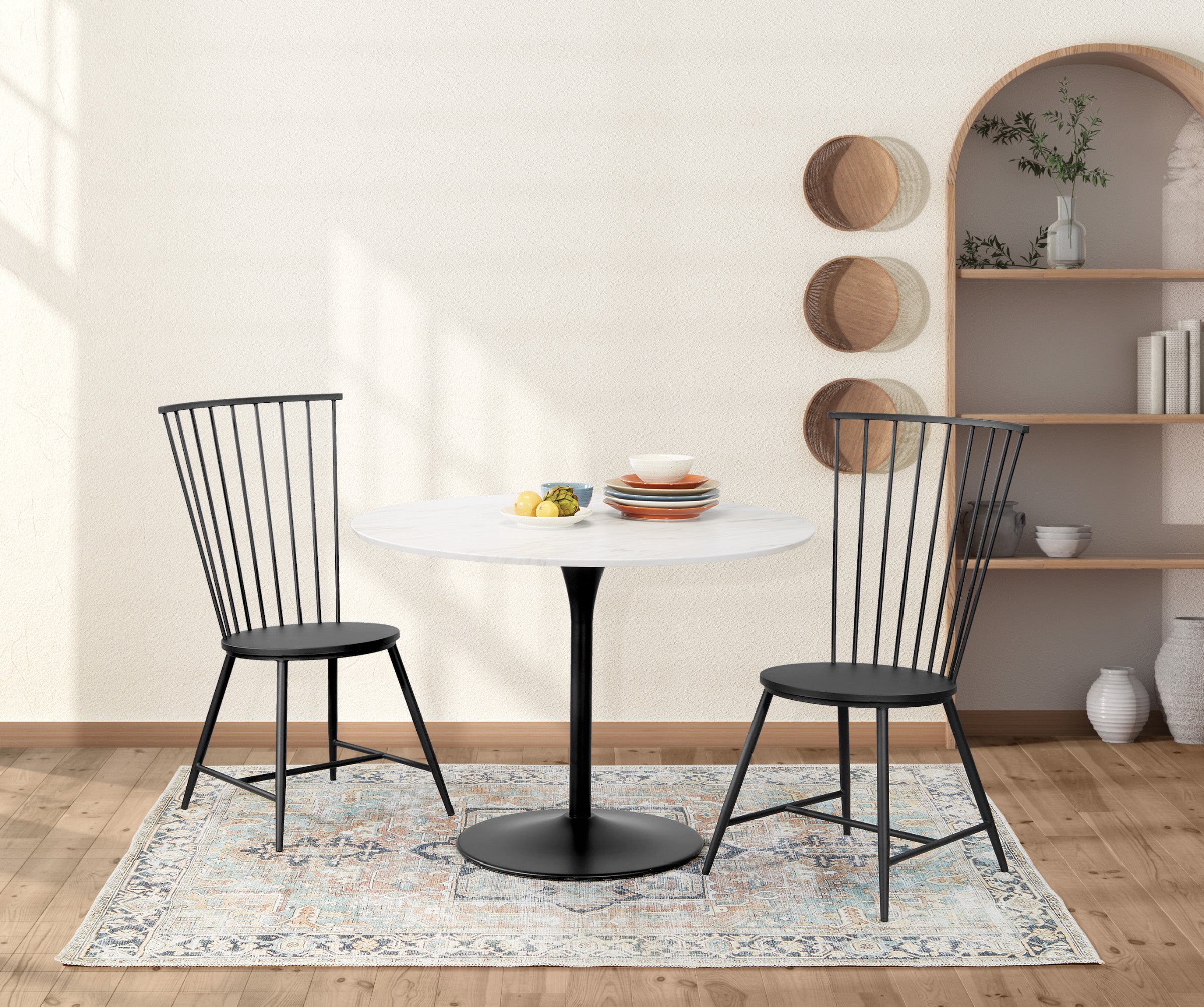 Flower Dining Table - White Faux Marble/Black