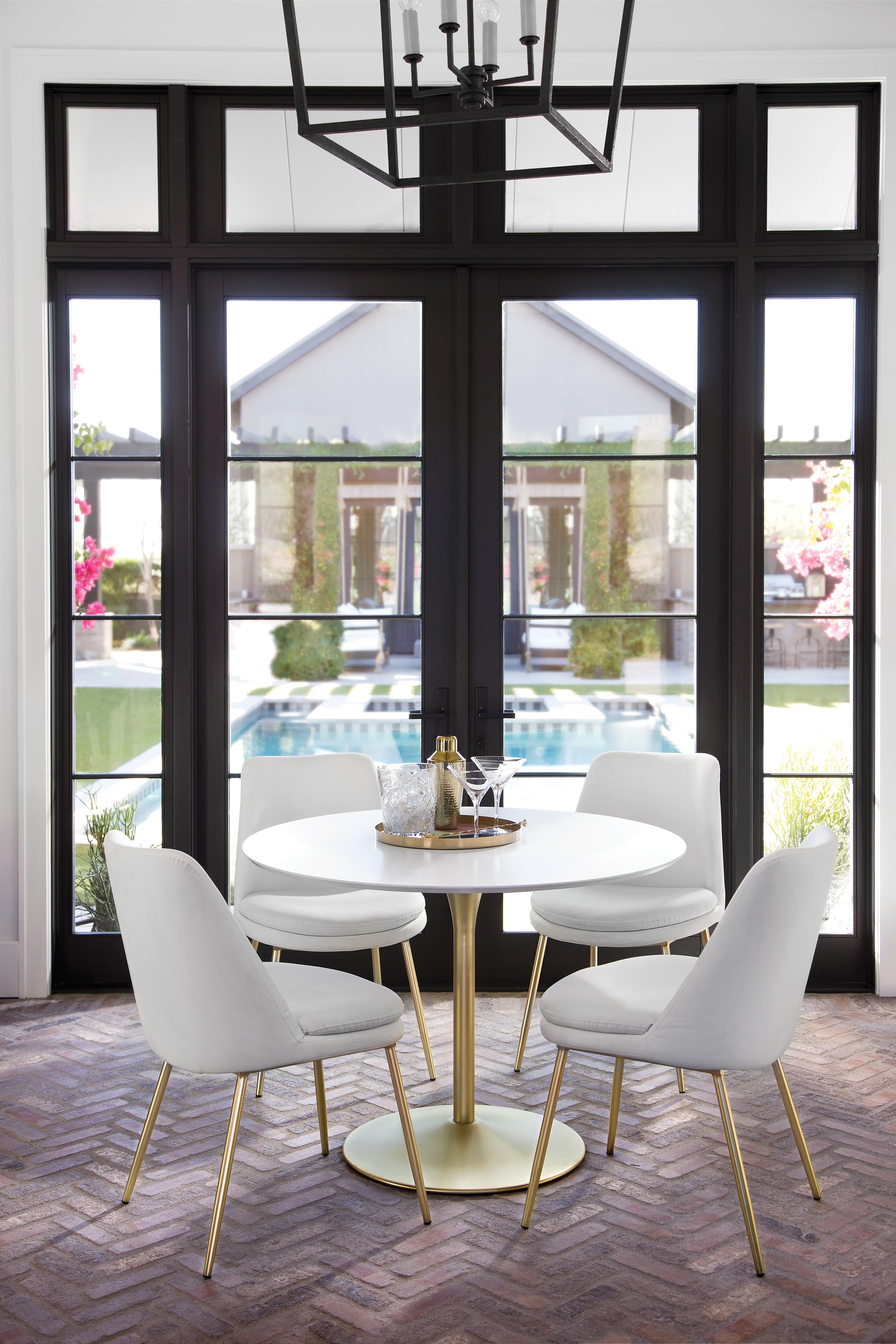 Flower Dining Table - White/Brass