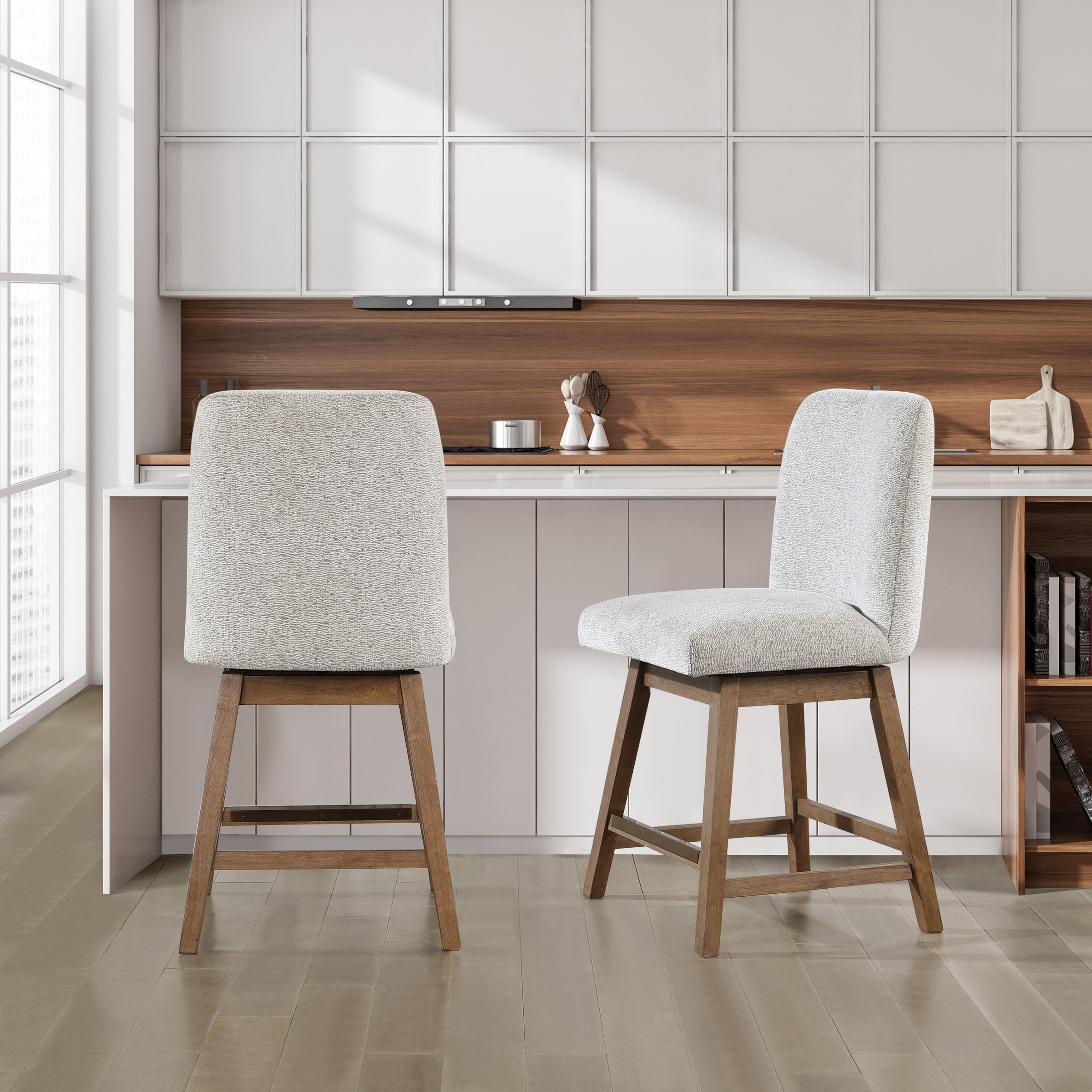 Finley 26” Swivel Counter Stool 2Pk - Parchment/Med Oak