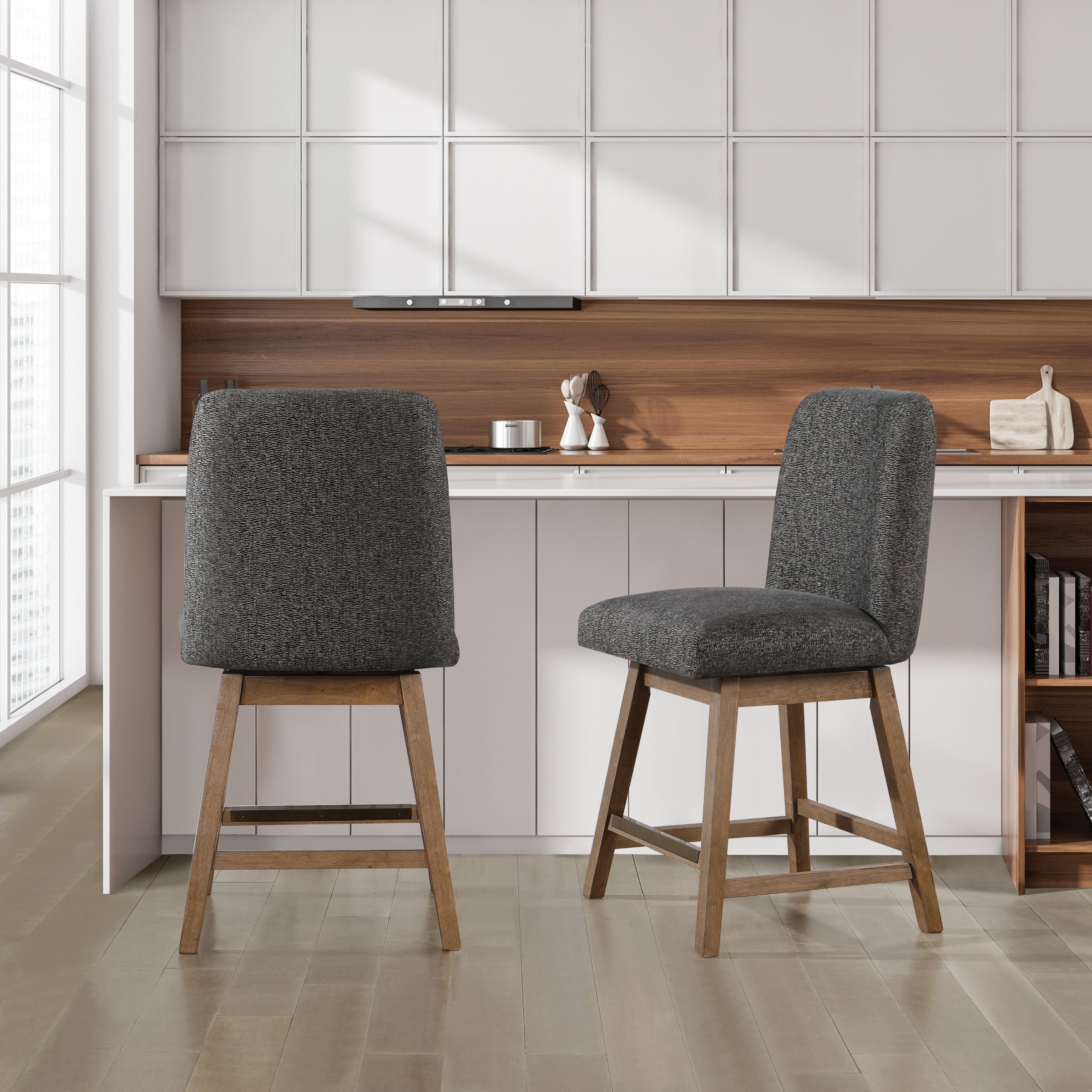 Finley 26” Swivel Counter Stool 2Pk - Charcoal/Med Oak
