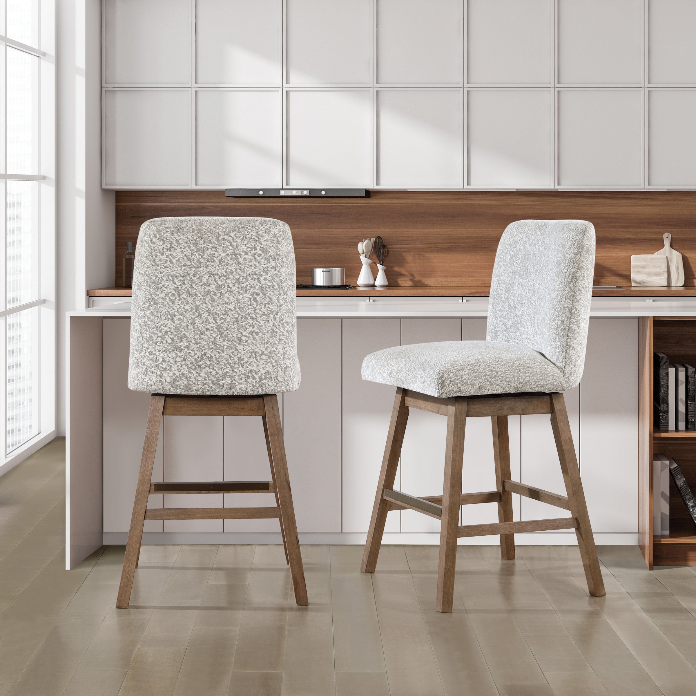 Finley 30" Swivel Barstool 2-Pack - Parchment/Med Oak