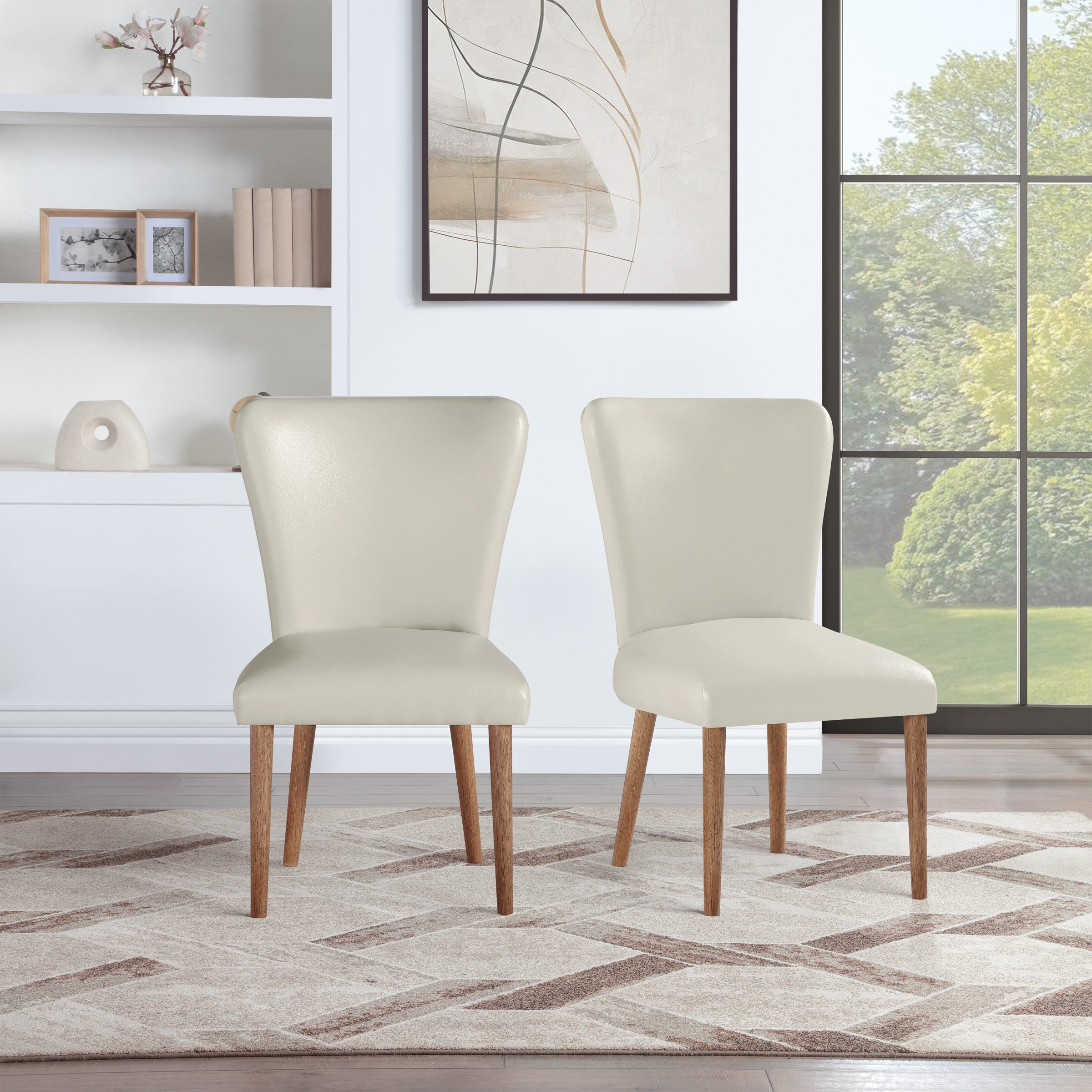 Farah Dining Chair 2 Pack in Cream Faux Leather with Medium Oak Legs