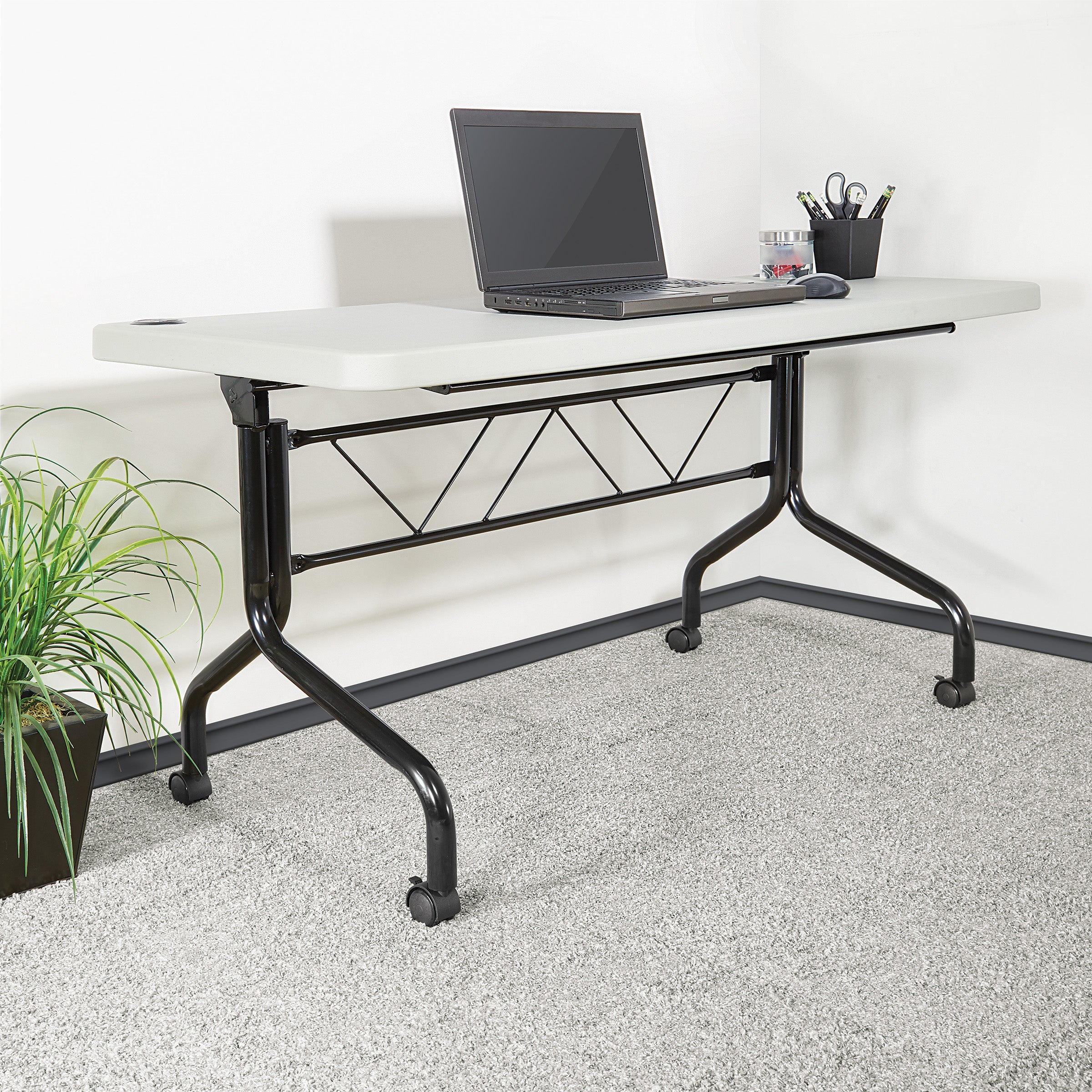 5’ Flip Table with Locking Casters - Grey top, Black Frame