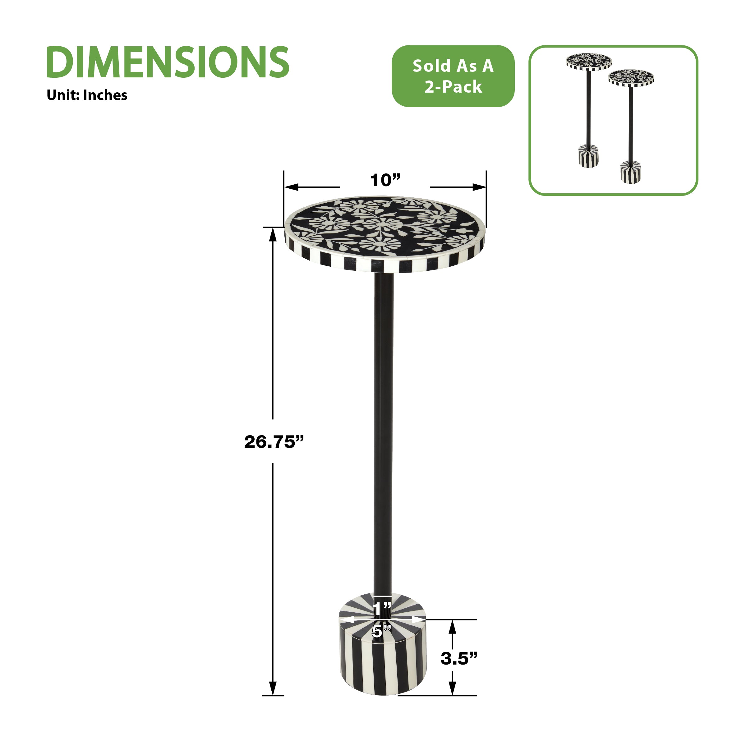 Mosaic Black and White Accent Table - Resing Black/White