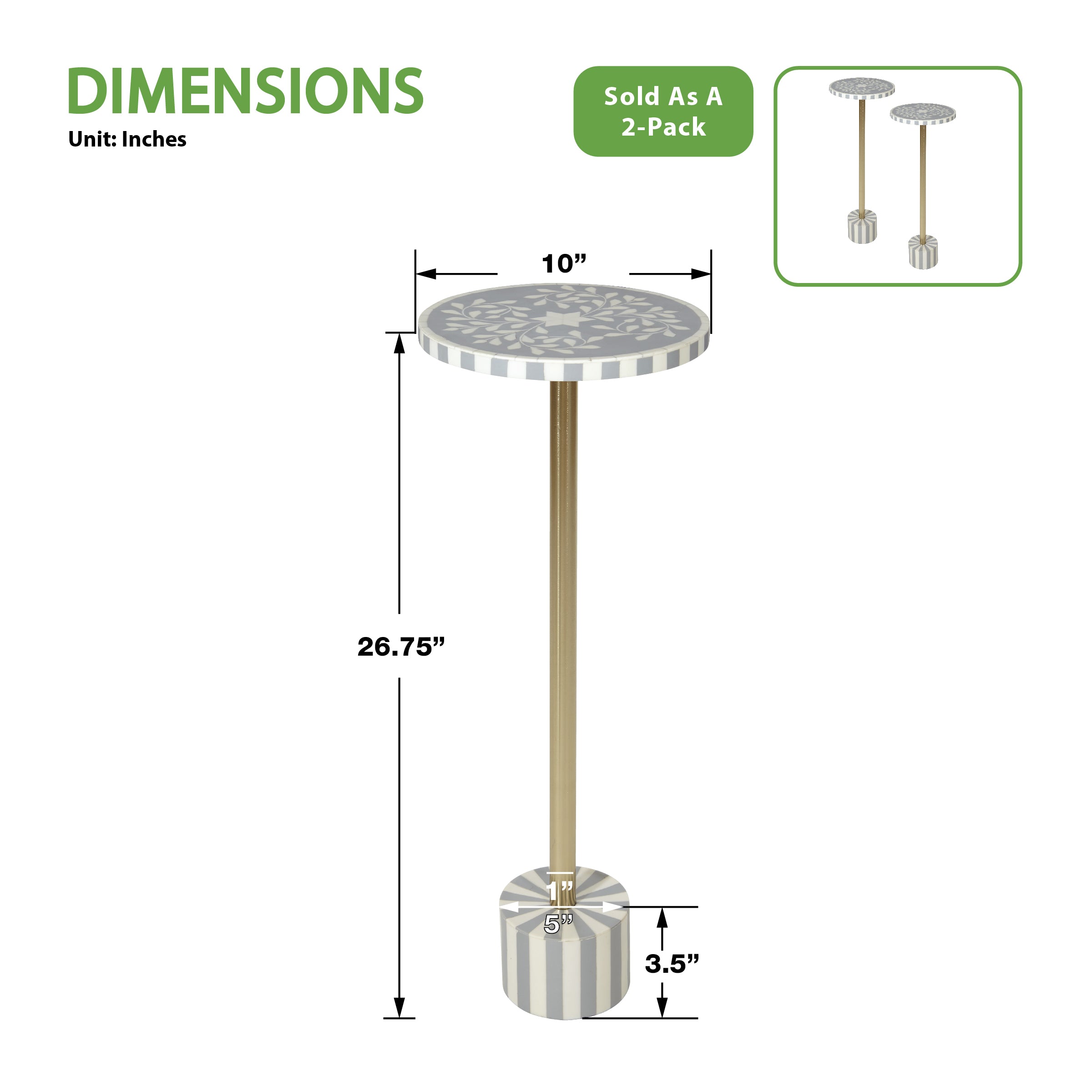 Mosaic Grey and White Accent Table - Light Grey/White