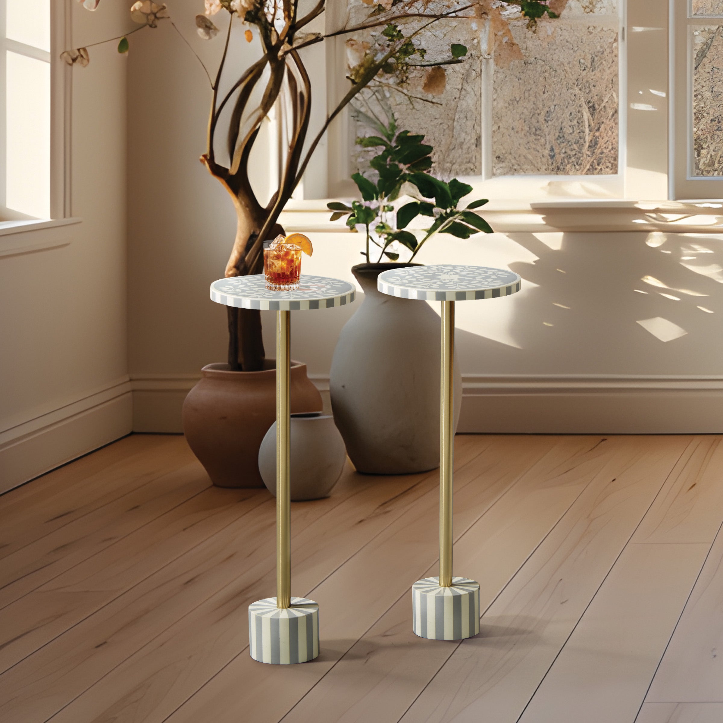 Mosaic Grey and White Accent Table - Light Grey/White