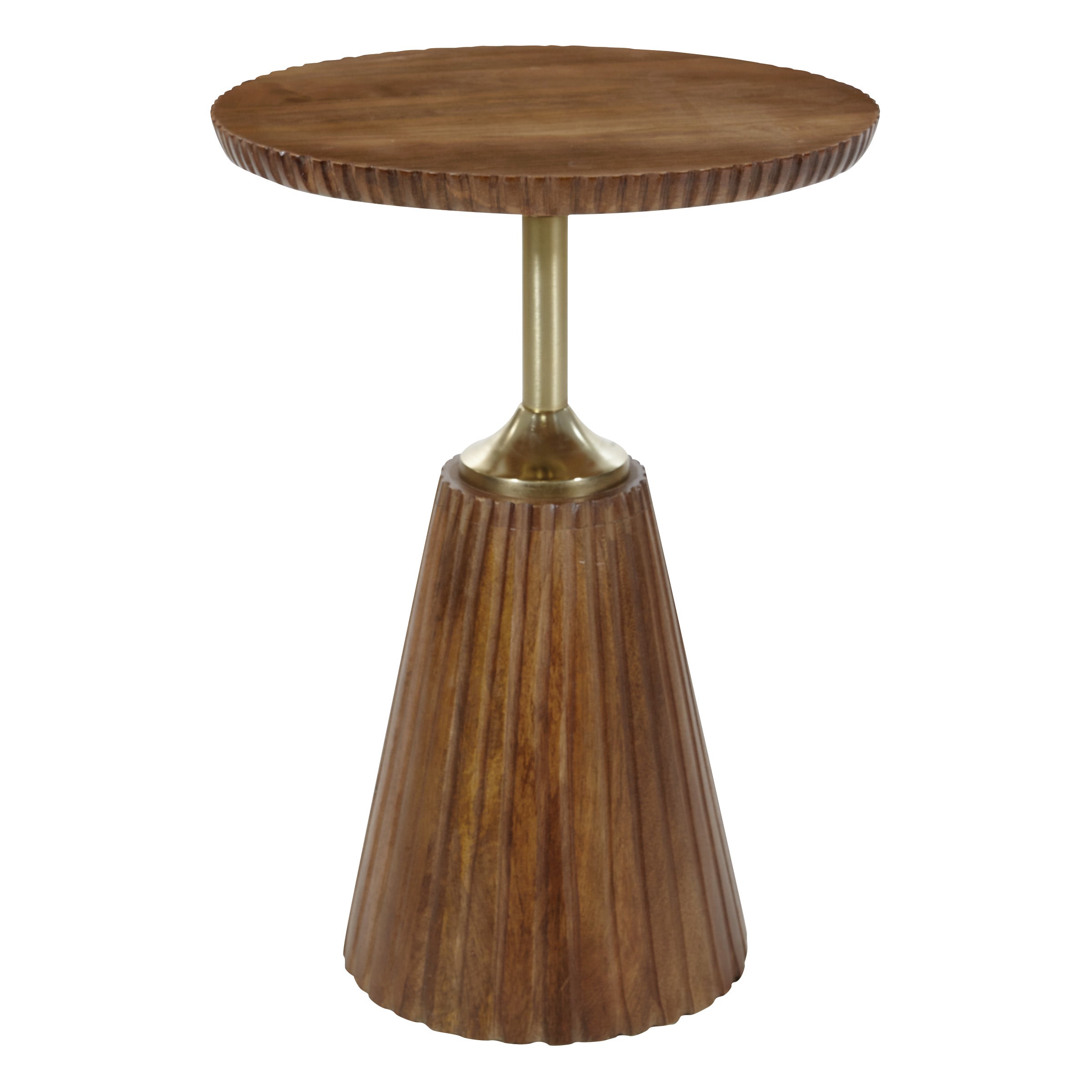 Wood and Brass Accent Side Table - Golden Honey